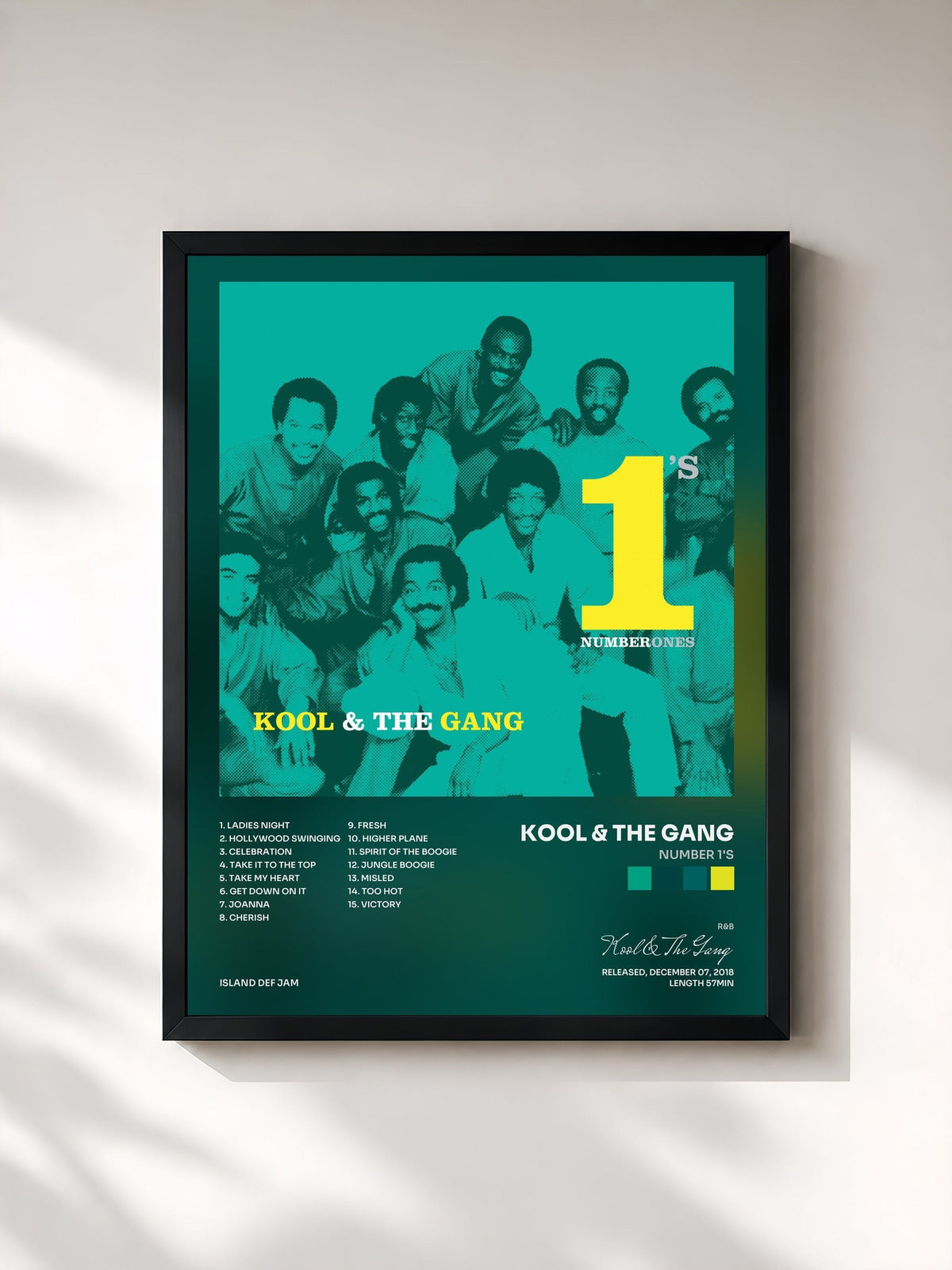 #noir Number 1's von Kool & The Gang als gerahmter Kunstdruck, schwarzer Rahmen, gedruckt und gerahmt in Frankreich