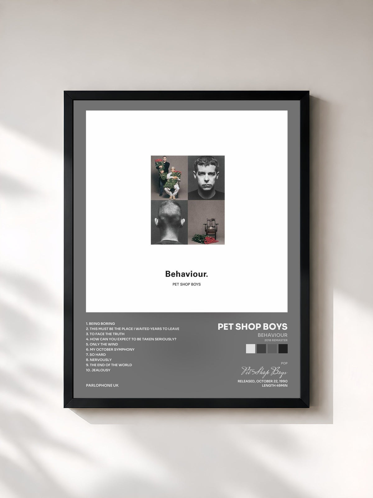 #noir Tableau de l'album Behaviour (2018 Remaster) de Pet Shop Boys, cadre noir, imprimé et encadré en France