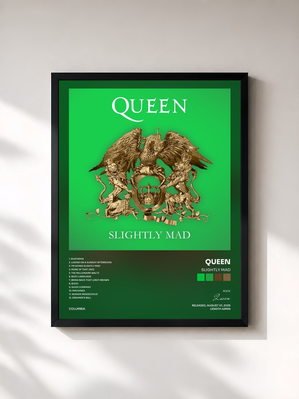 #noir Tableau de l'album Slightly Mad de Queen, cadre noir, imprimé et encadré en France