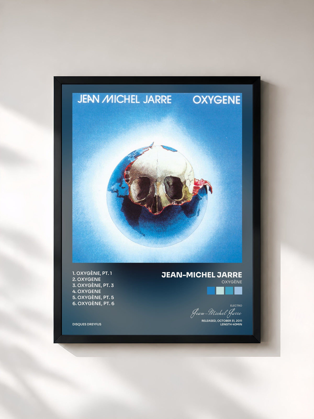 #noir Tableau de l'album Oxygène de Jean-Michel Jarre, cadre noir, imprimé et encadré en France