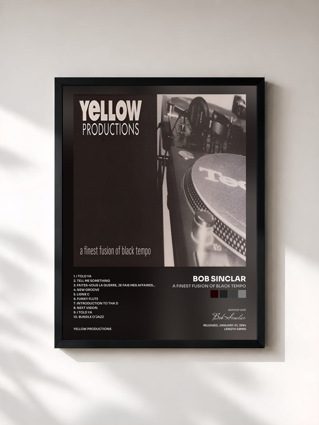 #noir Tableau de l'album A Finest Fusion of Black Tempo de Bob Sinclar, cadre noir, imprimé et encadré en France