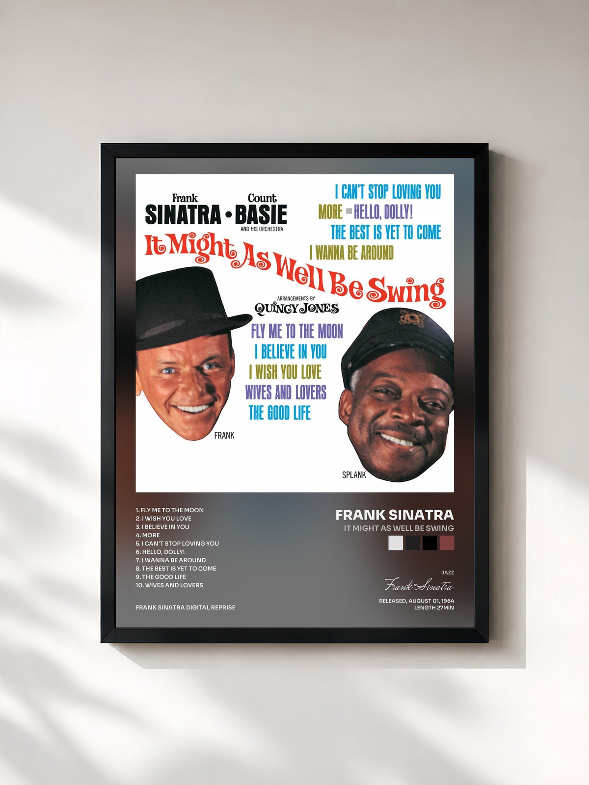 #noir Tableau de l'album It Might As Well Be Swing de Frank Sinatra, cadre noir, imprimé et encadré en France