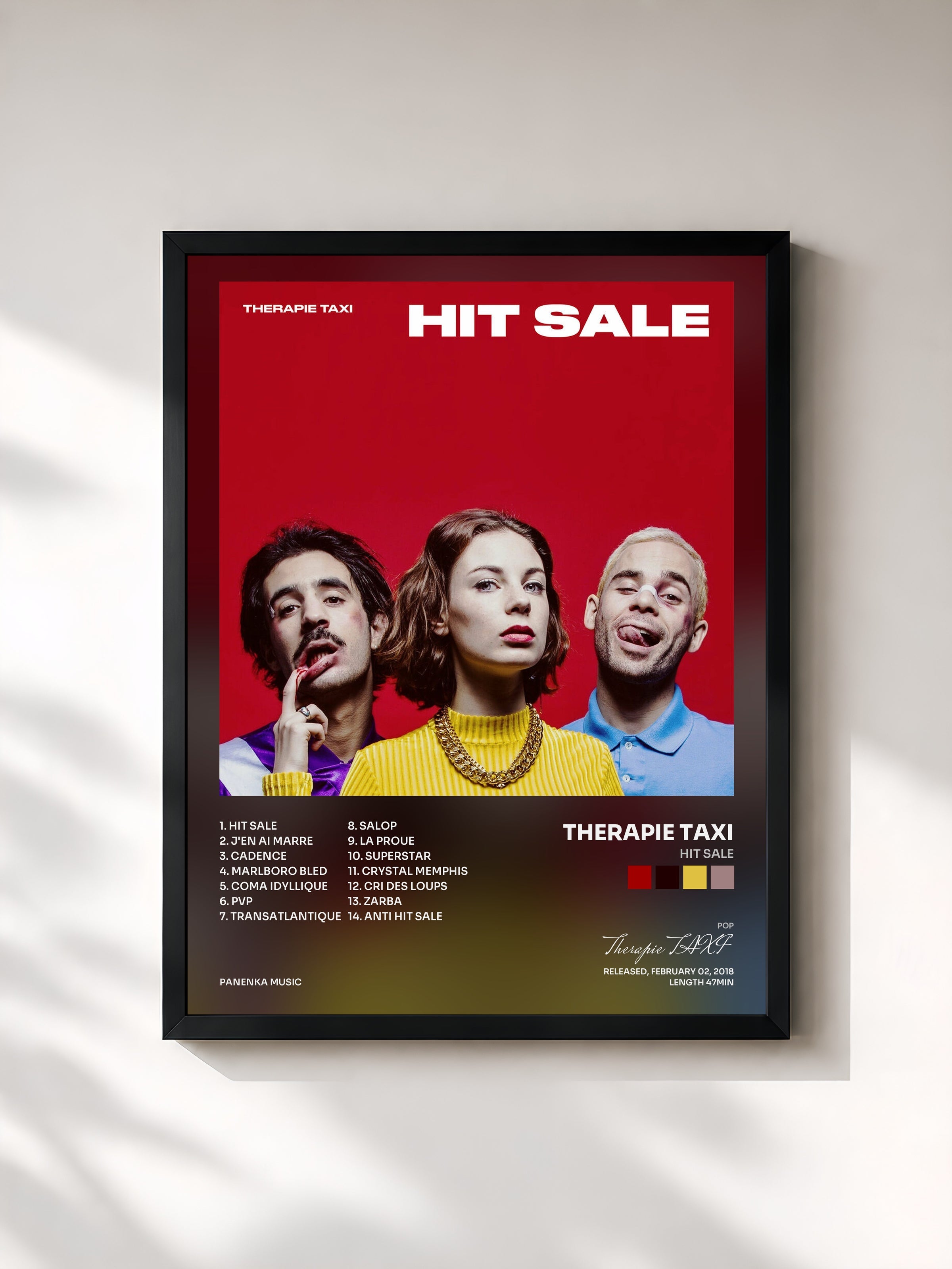 #noir Tableau de l'album Hit Sale de Therapie TAXI, cadre noir, imprimé et encadré en France