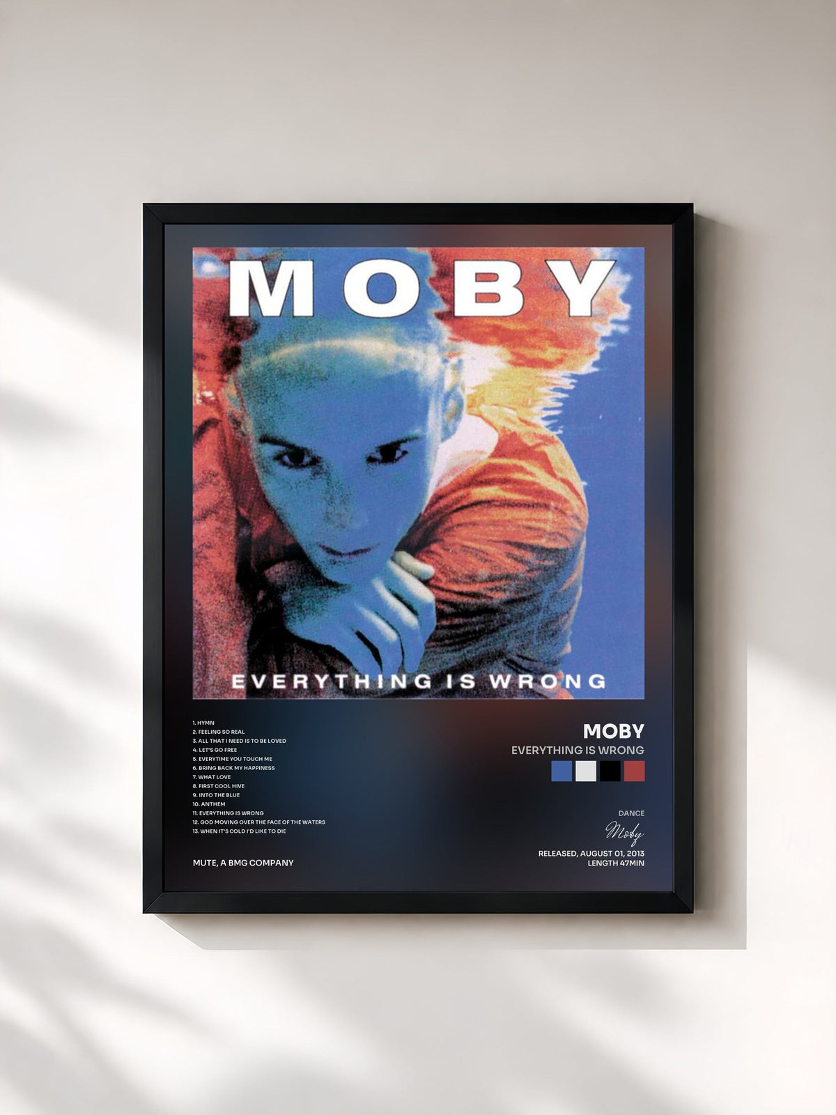 #noir Tableau de l'album Everything Is Wrong de Moby, cadre noir, imprimé et encadré en France