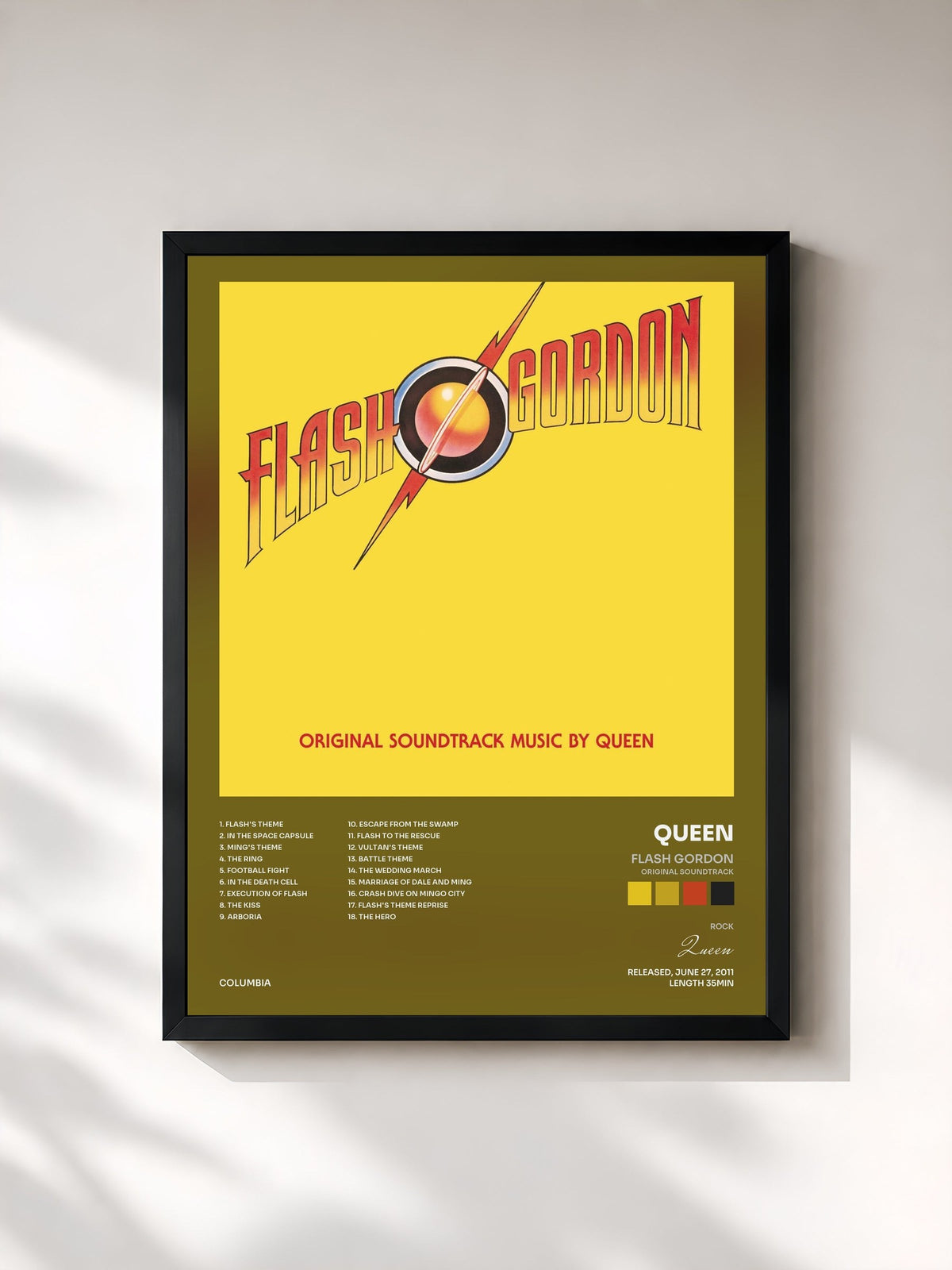 #noir Tableau de l'album Flash Gordon (Original Soundtrack) de Queen, cadre noir, imprimé et encadré en France