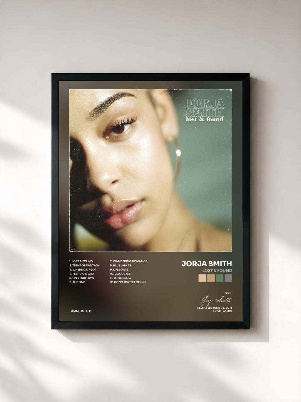 #noir Tableau de l'album Lost & Found de Jorja Smith, cadre noir, imprimé et encadré en France
