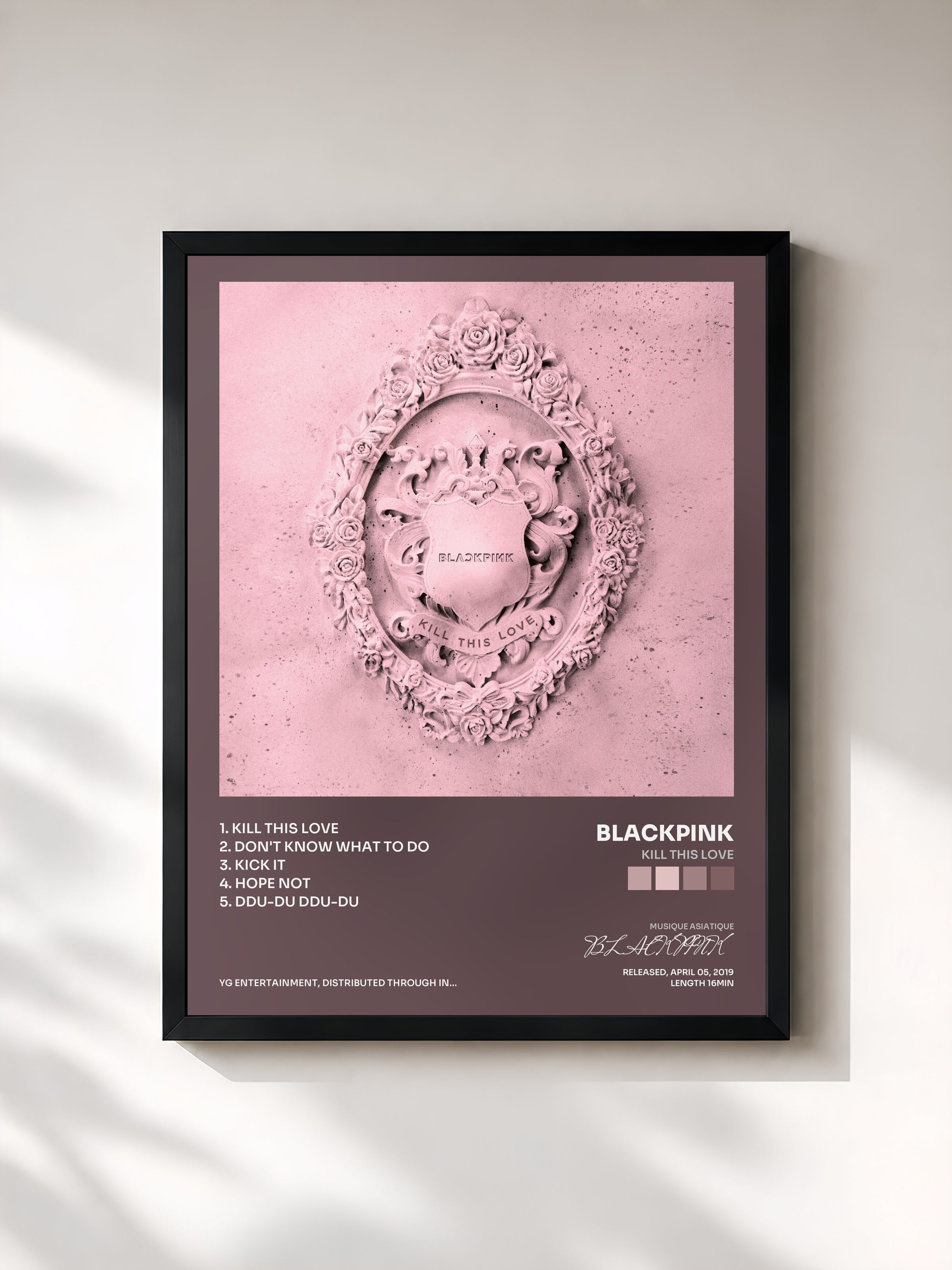 #noir Tableau de l'album KILL THIS LOVE de BLACKPINK, cadre noir, imprimé et encadré en France