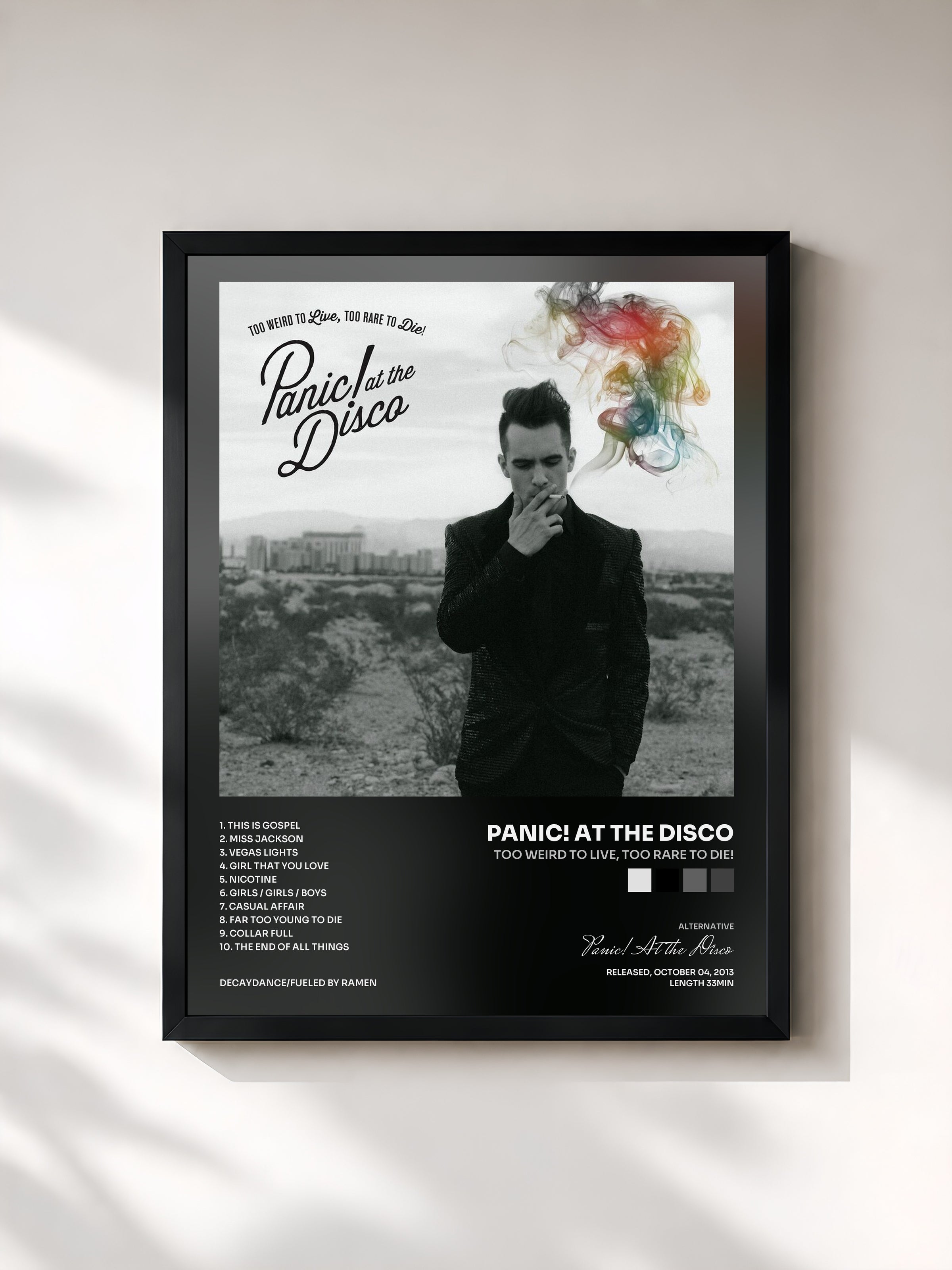 #noir Tableau de l'album Too Weird to Live, Too Rare to Die! de Panic! At the Disco, cadre noir, imprimé et encadré en France