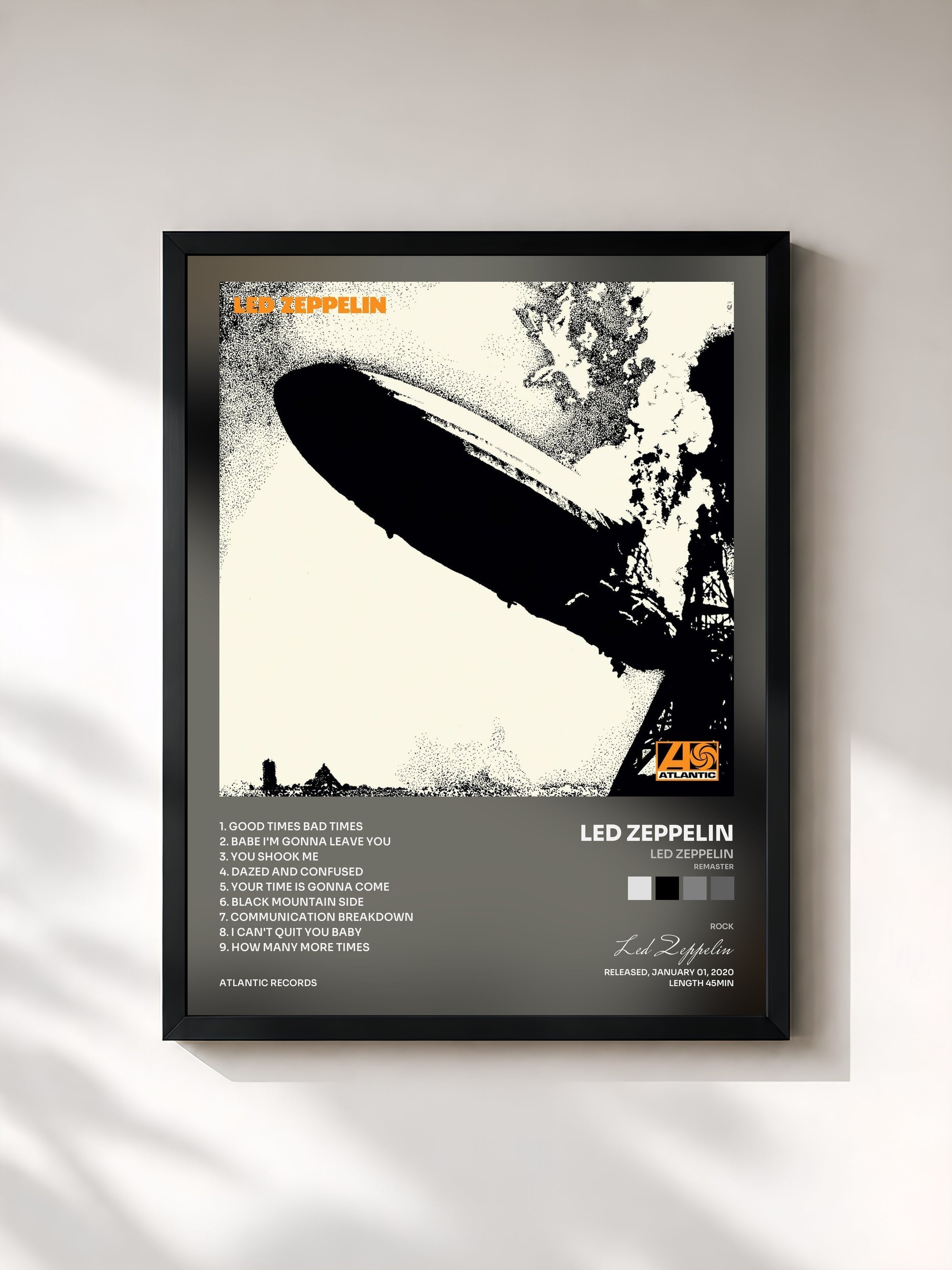 #noir Led Zeppelin (Remaster) by Led Zeppelin as a framed art print, black frame, printed and framed in France