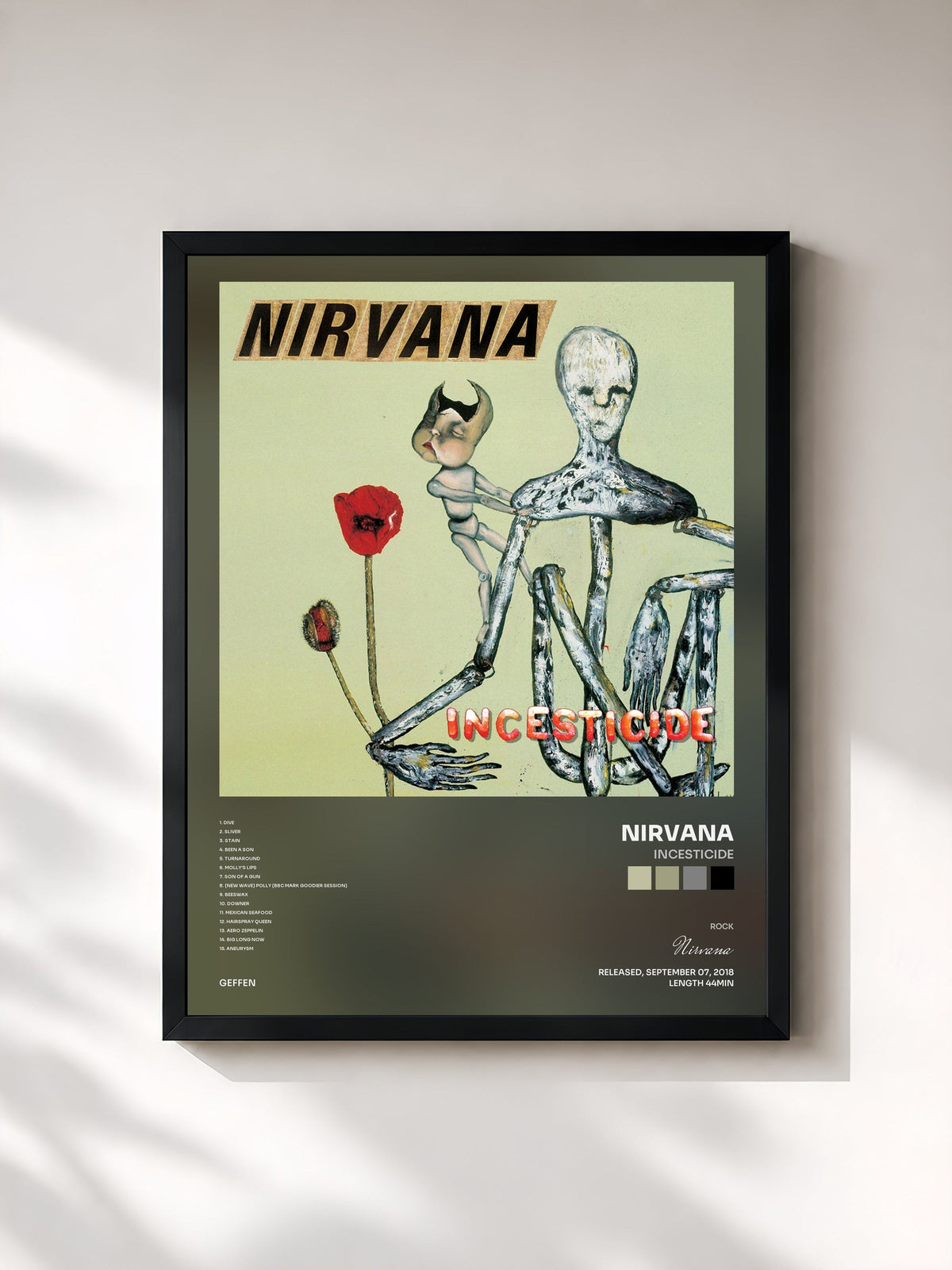 #noir Tableau de l'album Incesticide de Nirvana, cadre noir, imprimé et encadré en France