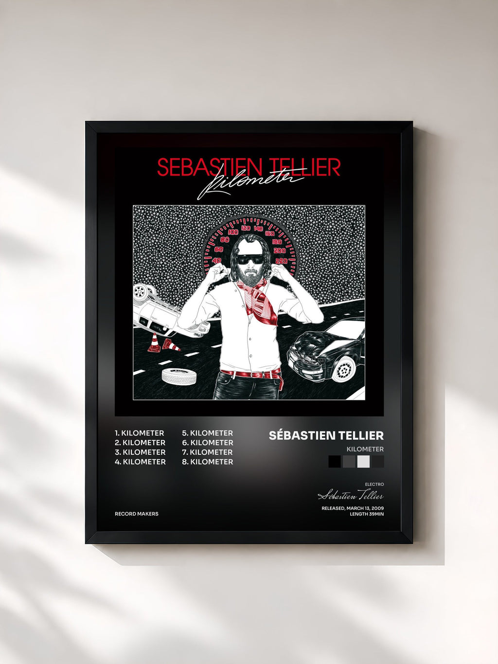 #noir Tableau de l'album Kilometer de Sébastien Tellier, cadre noir, imprimé et encadré en France