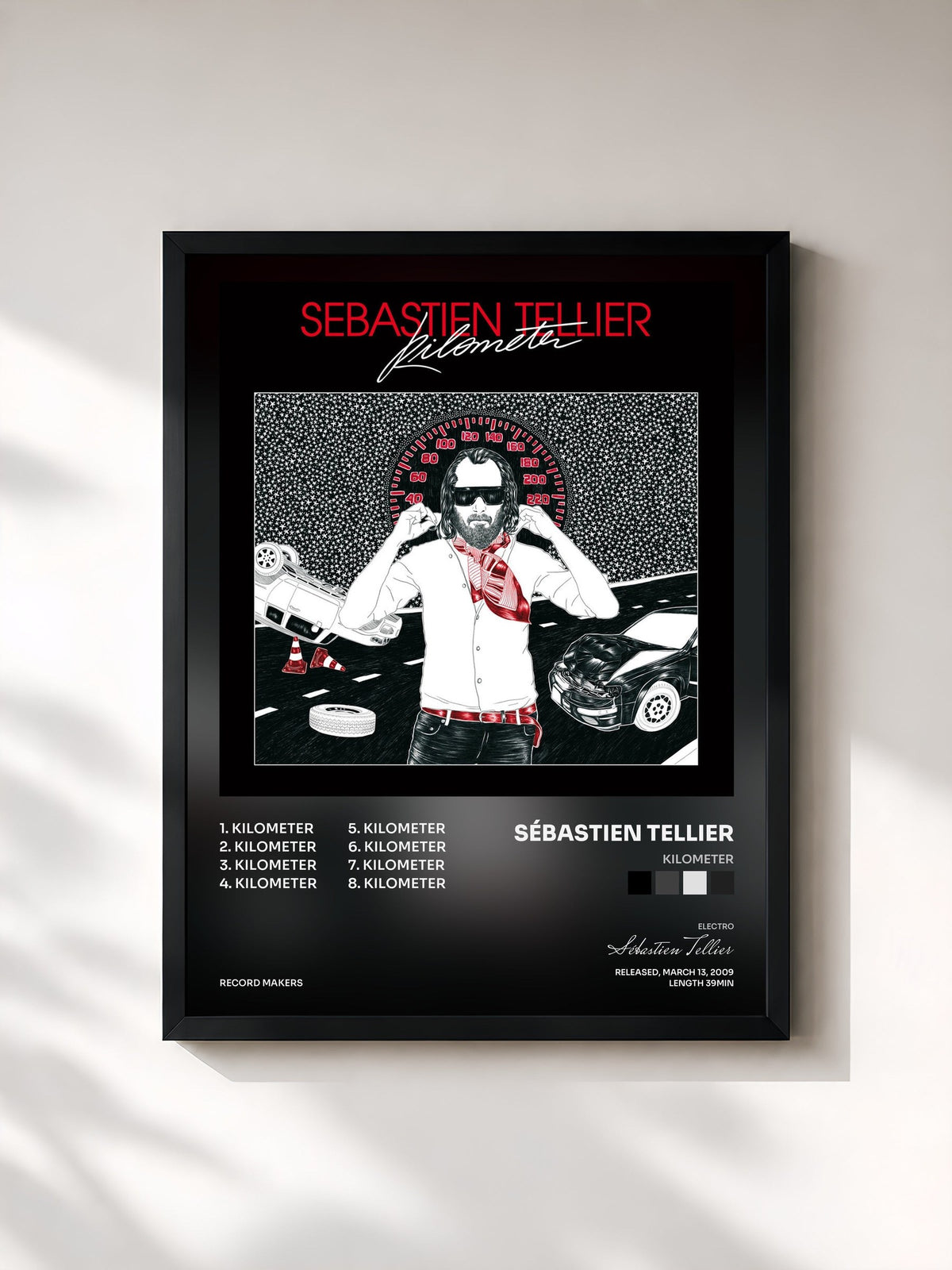 #noir Tableau de l'album Kilometer de Sébastien Tellier, cadre noir, imprimé et encadré en France