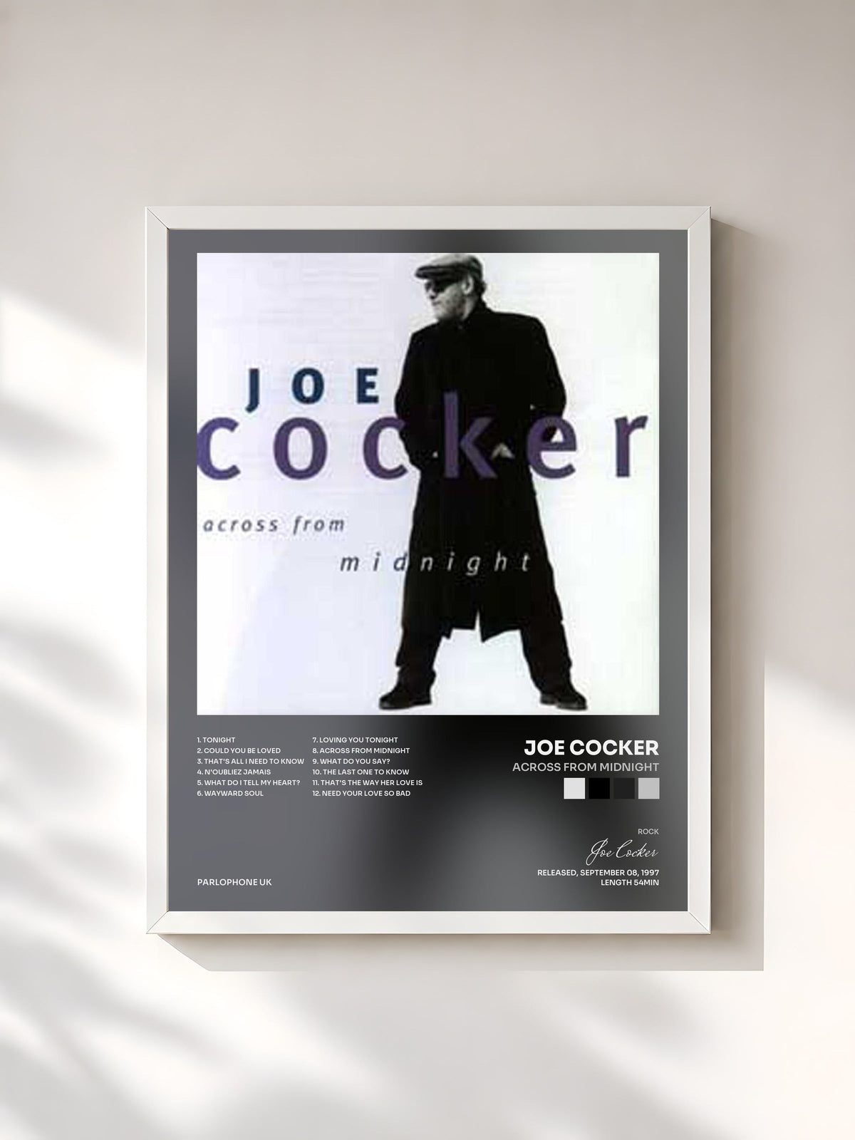 #blanc Across From Midnight di Joe Cocker in stampa incorniciata, cornice bianca, stampata e incorniciata in Francia