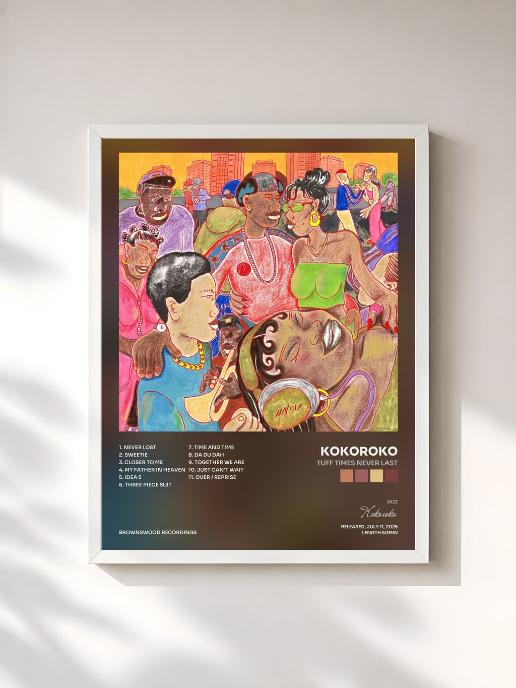 #blanc Tableau de l'album Tuff Times Never Last de Kokoroko, cadre blanc, imprimé et encadré en France