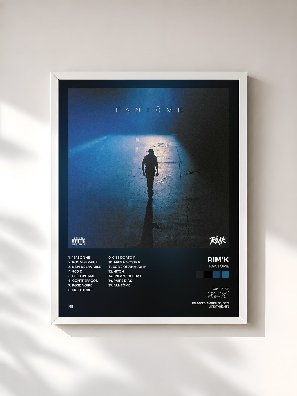#blanc Tableau de l'album Fantôme de Rim'K, cadre blanc, imprimé et encadré en France