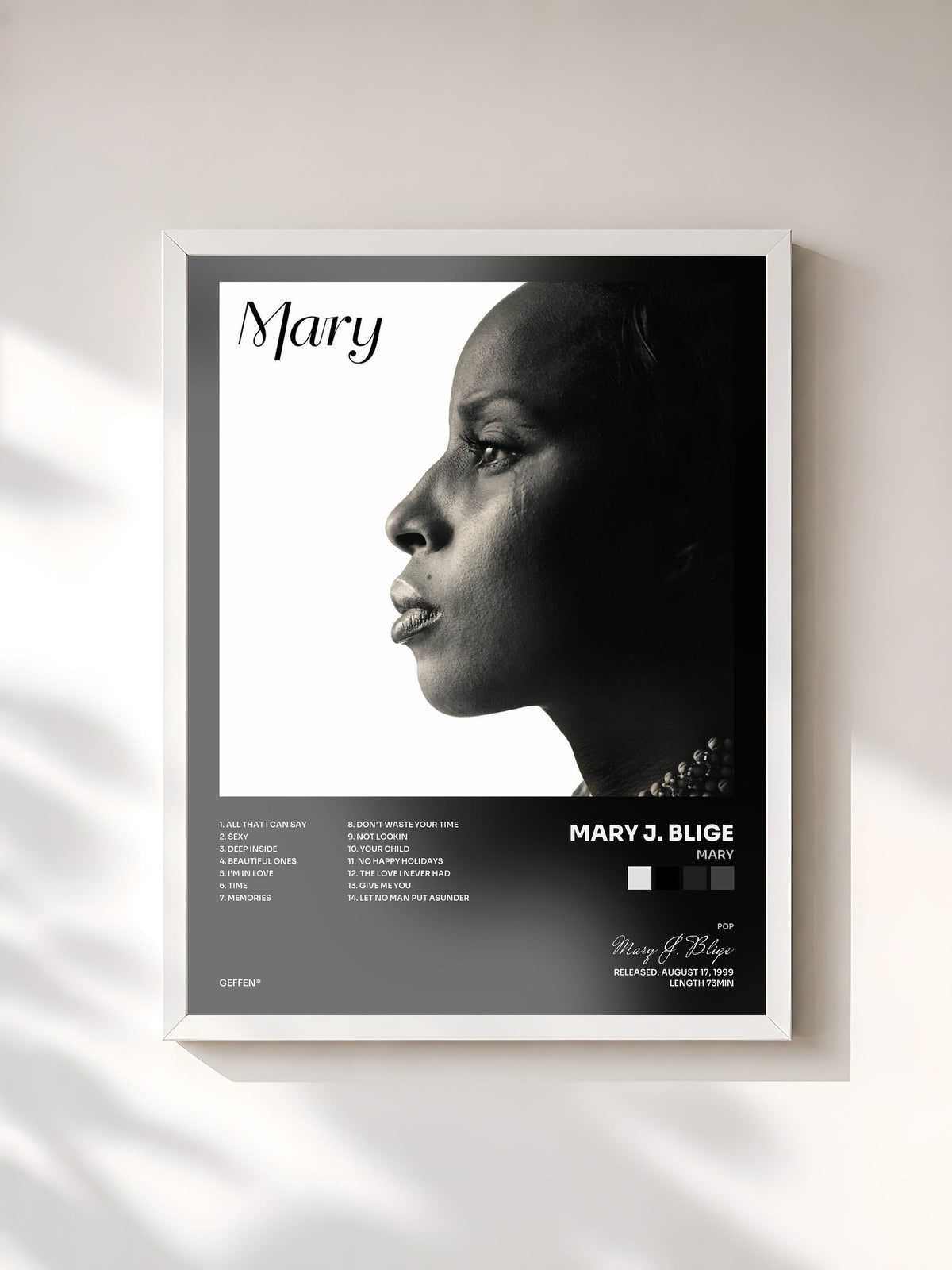 #blanc Mary von Mary J. Blige als gerahmter Kunstdruck, weißer Rahmen, gedruckt und gerahmt in Frankreich