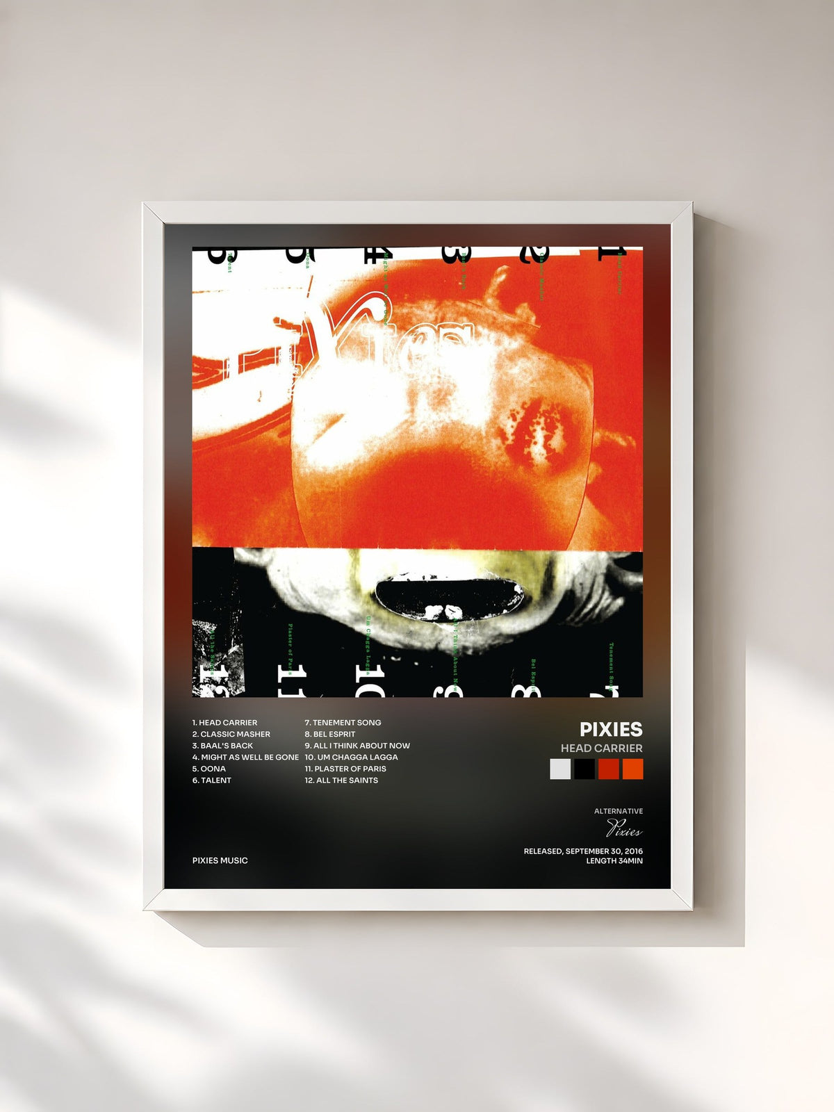 #blanc Tableau de l'album Head Carrier de Pixies, cadre blanc, imprimé et encadré en France