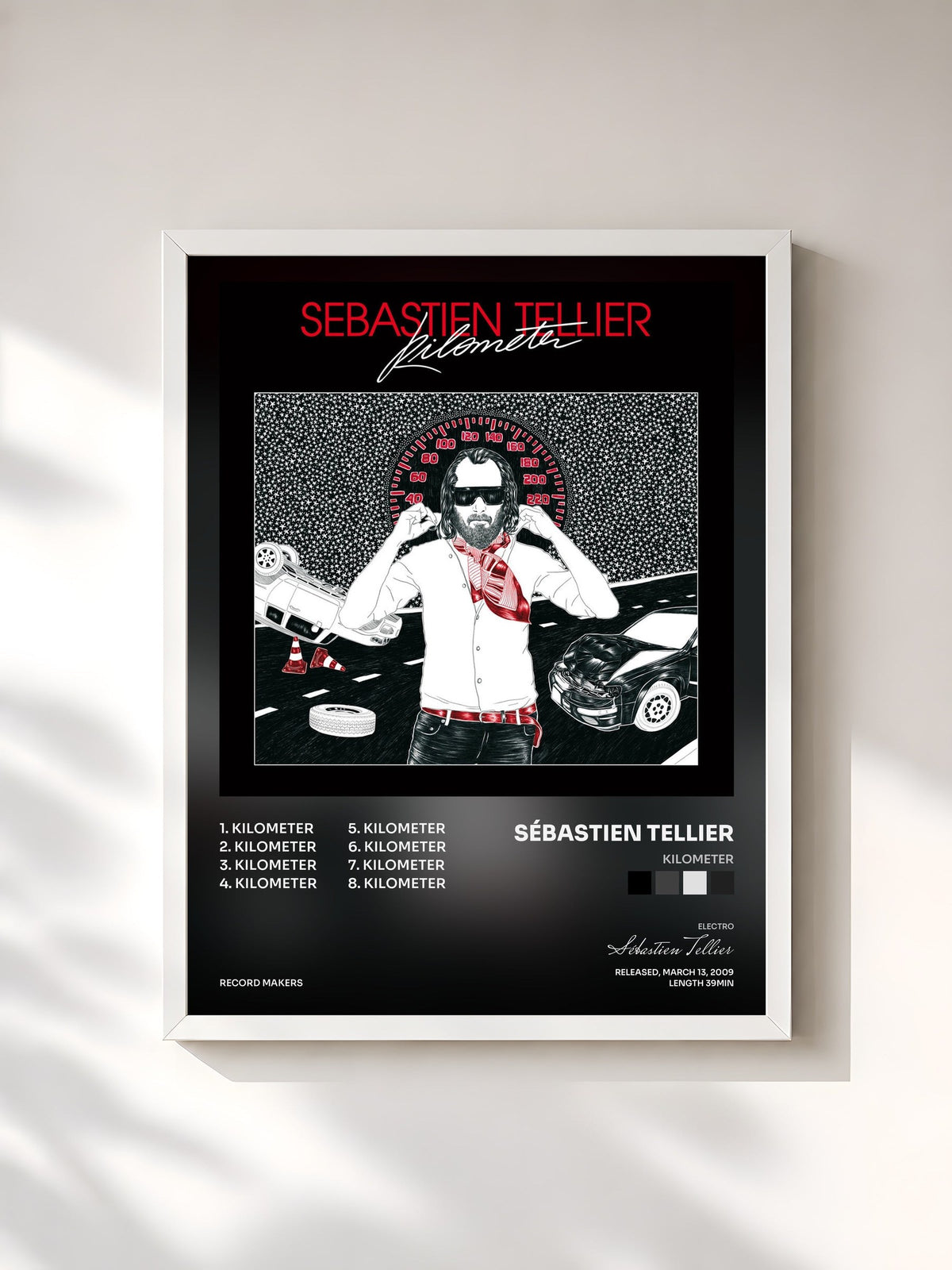 #blanc Tableau de l'album Kilometer de Sébastien Tellier, cadre blanc, imprimé et encadré en France