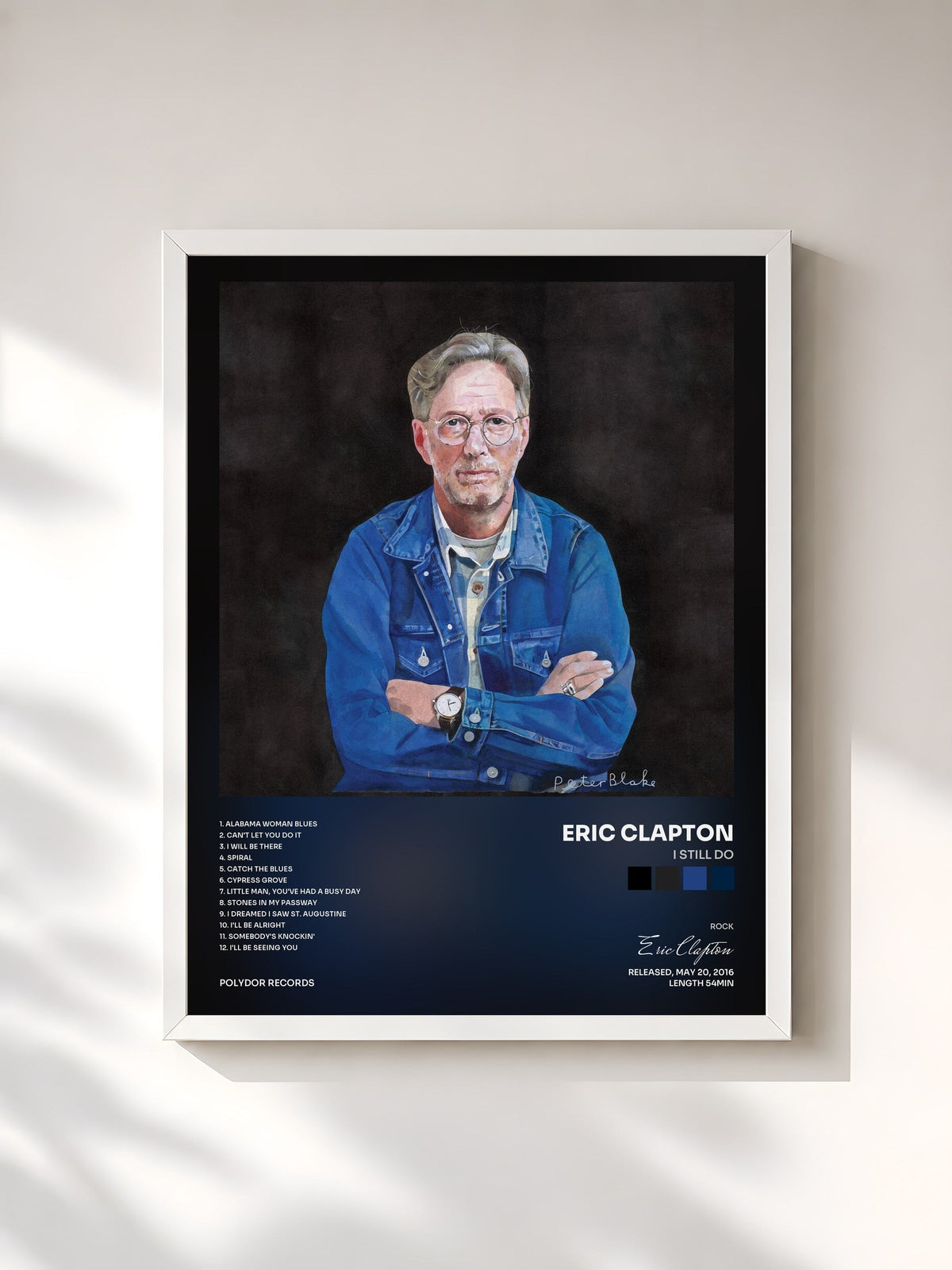 #blanc Tableau de l'album I Still Do de Eric Clapton, cadre blanc, imprimé et encadré en France