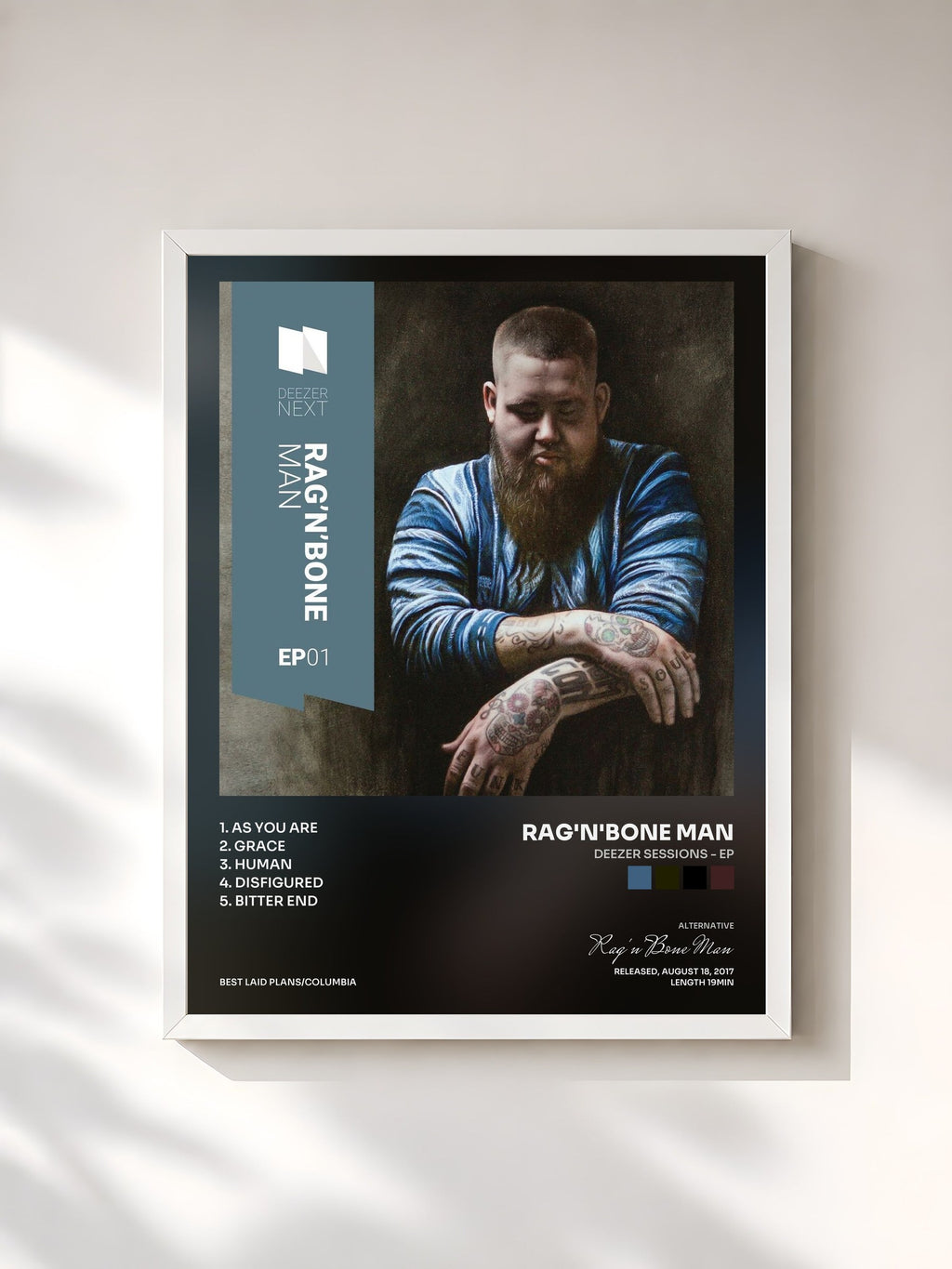 #blanc Deezer Sessions - EP by Rag'n'Bone Man as a framed art print, white frame, printed and framed in France