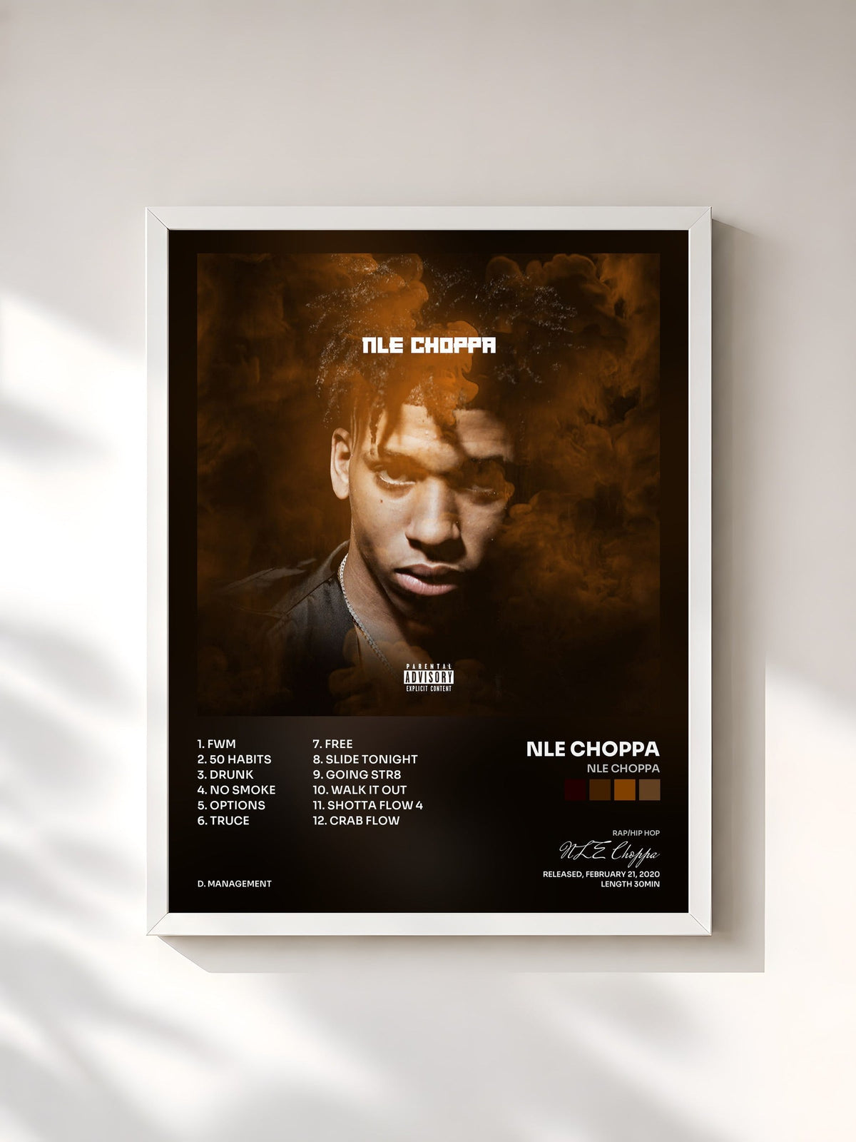 #blanc Tableau de l'album NLE Choppa de NLE Choppa, cadre blanc, imprimé et encadré en France