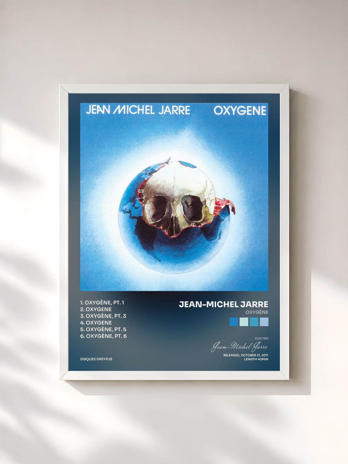 #blanc Tableau de l'album Oxygène de Jean-Michel Jarre, cadre blanc, imprimé et encadré en France
