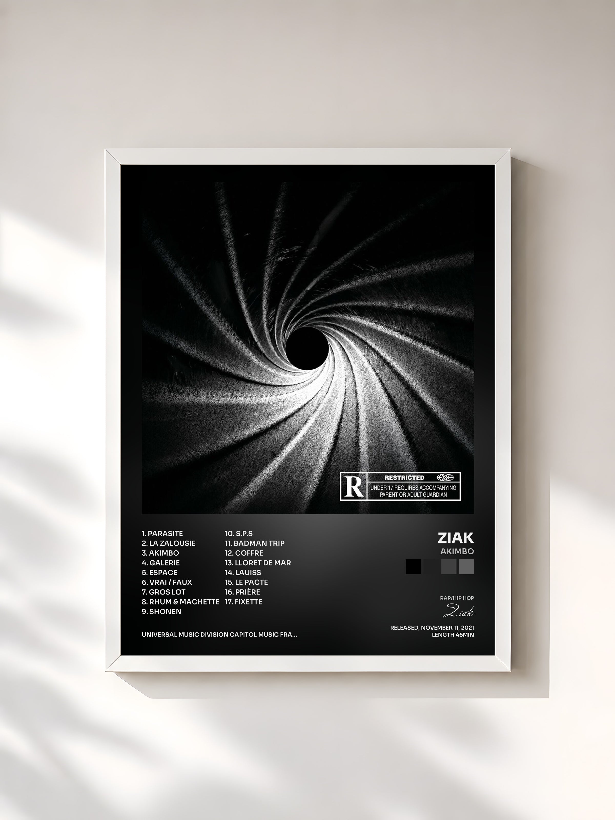 #blanc Akimbo by Ziak as a framed art print, white frame, printed and framed in France