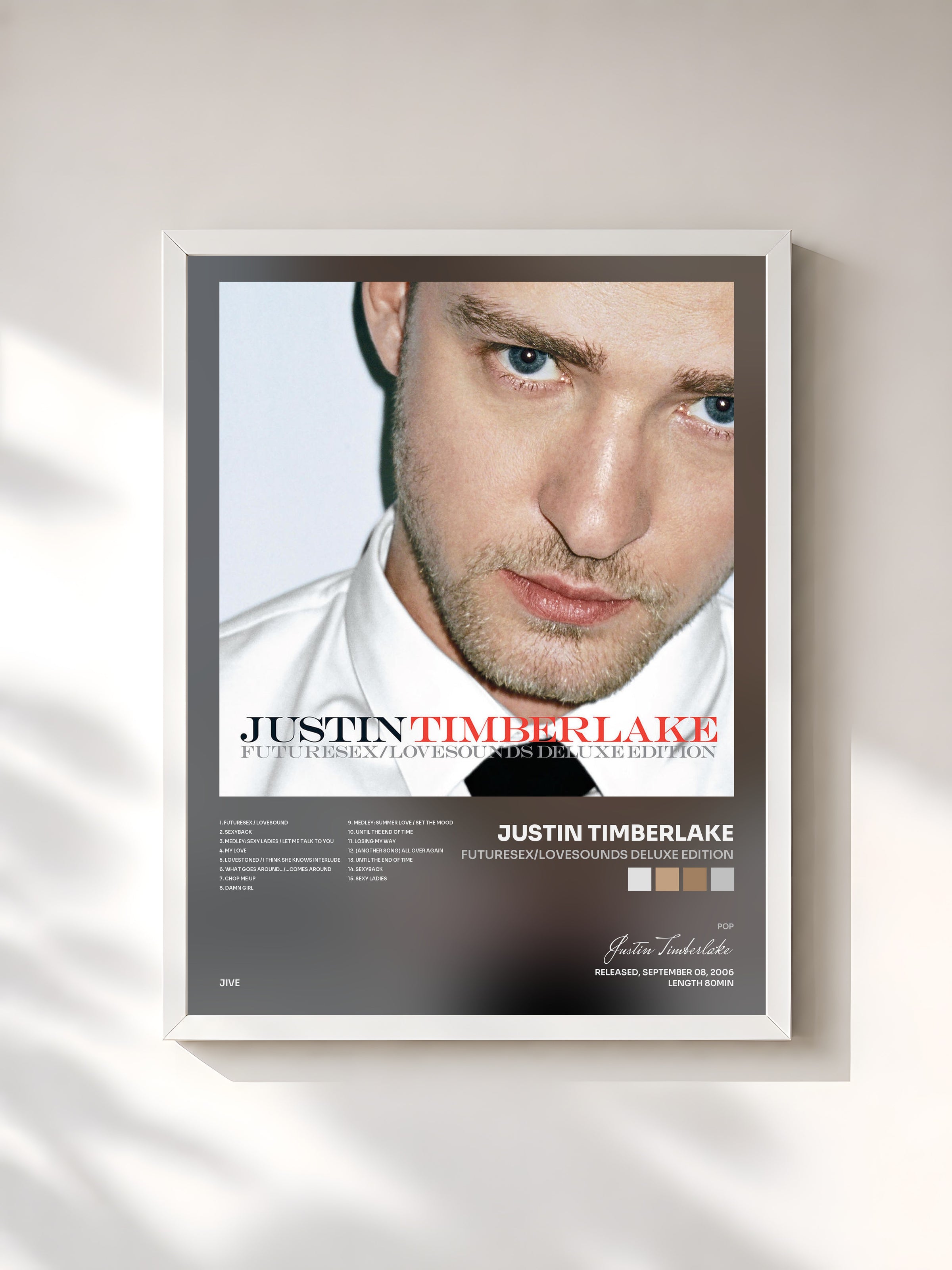 #blanc FutureSex/LoveSounds Deluxe Edition de Justin Timberlake en lámina enmarcada, marco blanco, impresa y enmarcada en Francia