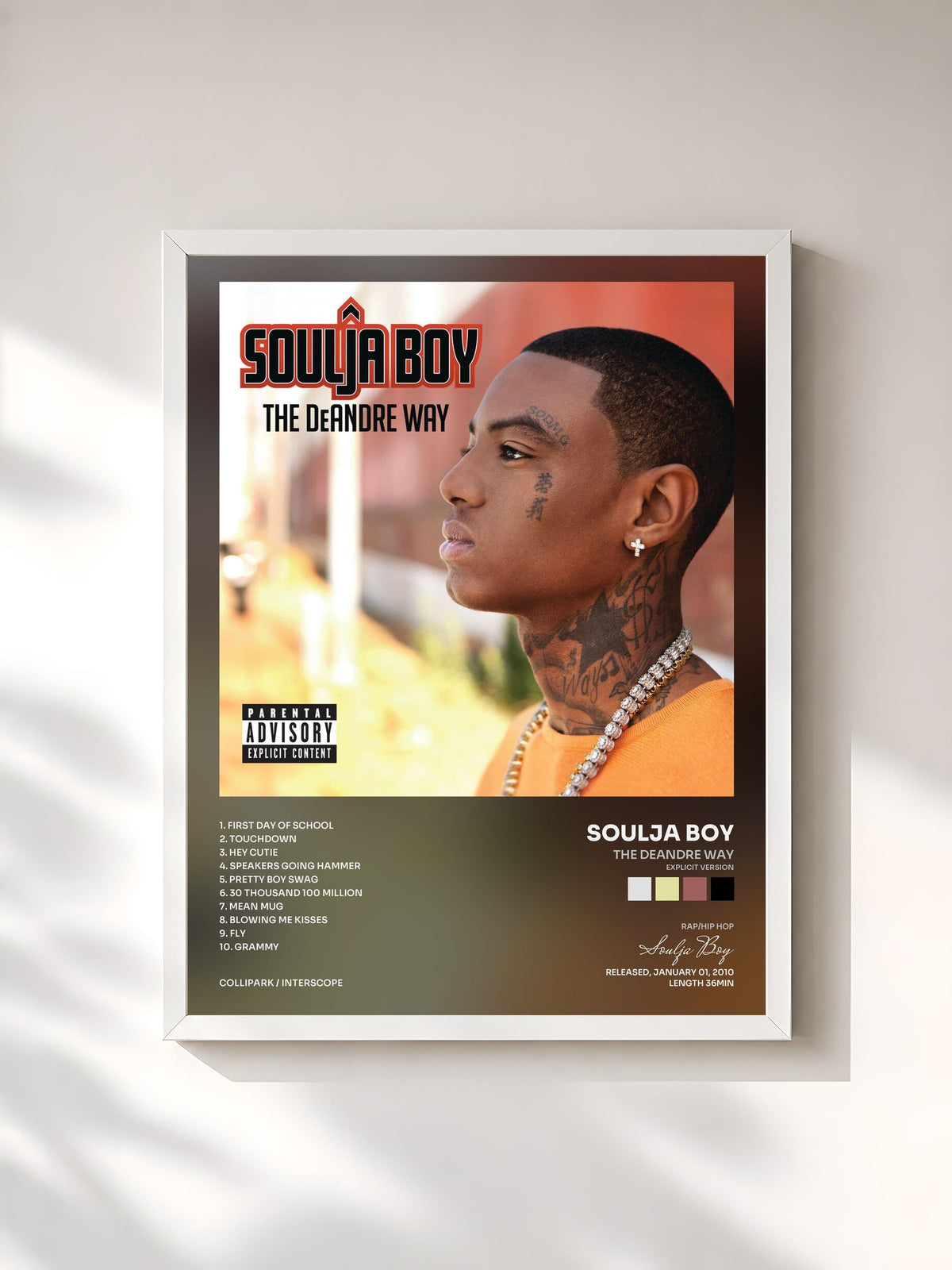 #blanc The DeAndre Way (Explicit Version) by Soulja Boy as a framed art print, white frame, printed and framed in France