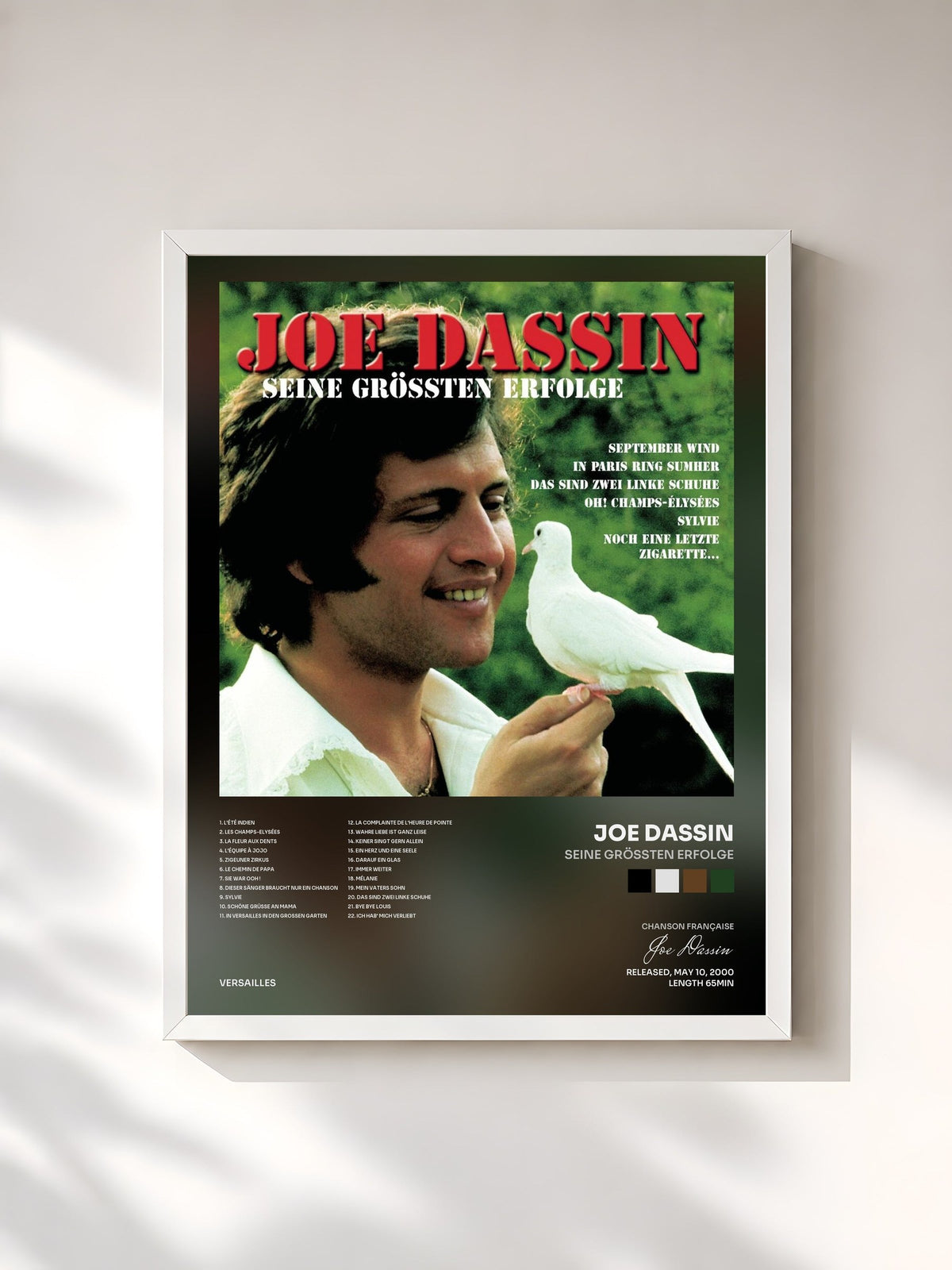 #blanc Tableau de l'album Seine Grössten Erfolge de Joe Dassin, cadre blanc, imprimé et encadré en France