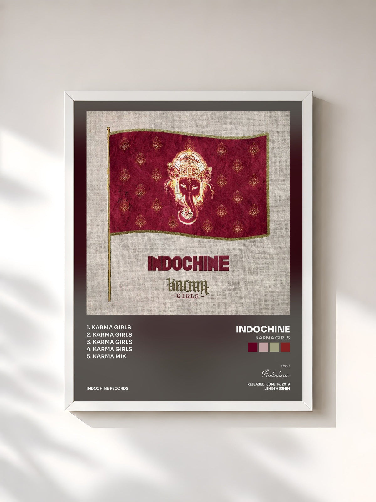 #blanc Karma Girls by Indochine as a framed art print, white frame, printed and framed in France