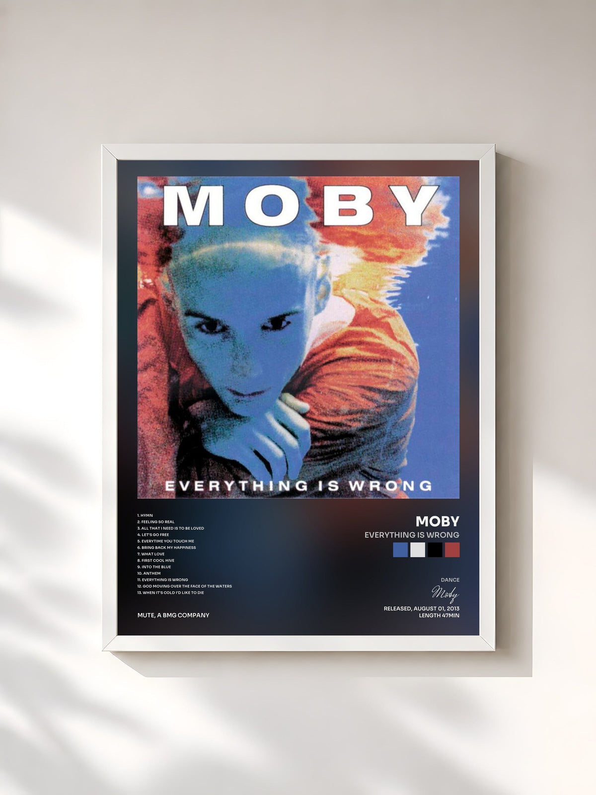 #blanc Tableau de l'album Everything Is Wrong de Moby, cadre blanc, imprimé et encadré en France
