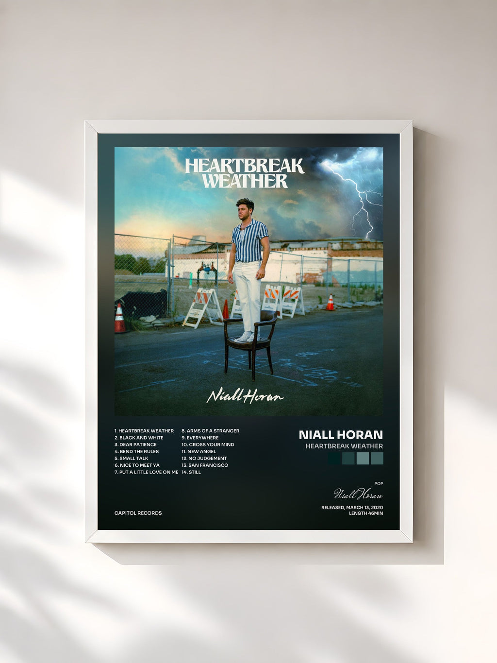 #blanc Tableau de l'album Heartbreak Weather de Niall Horan, cadre blanc, imprimé et encadré en France