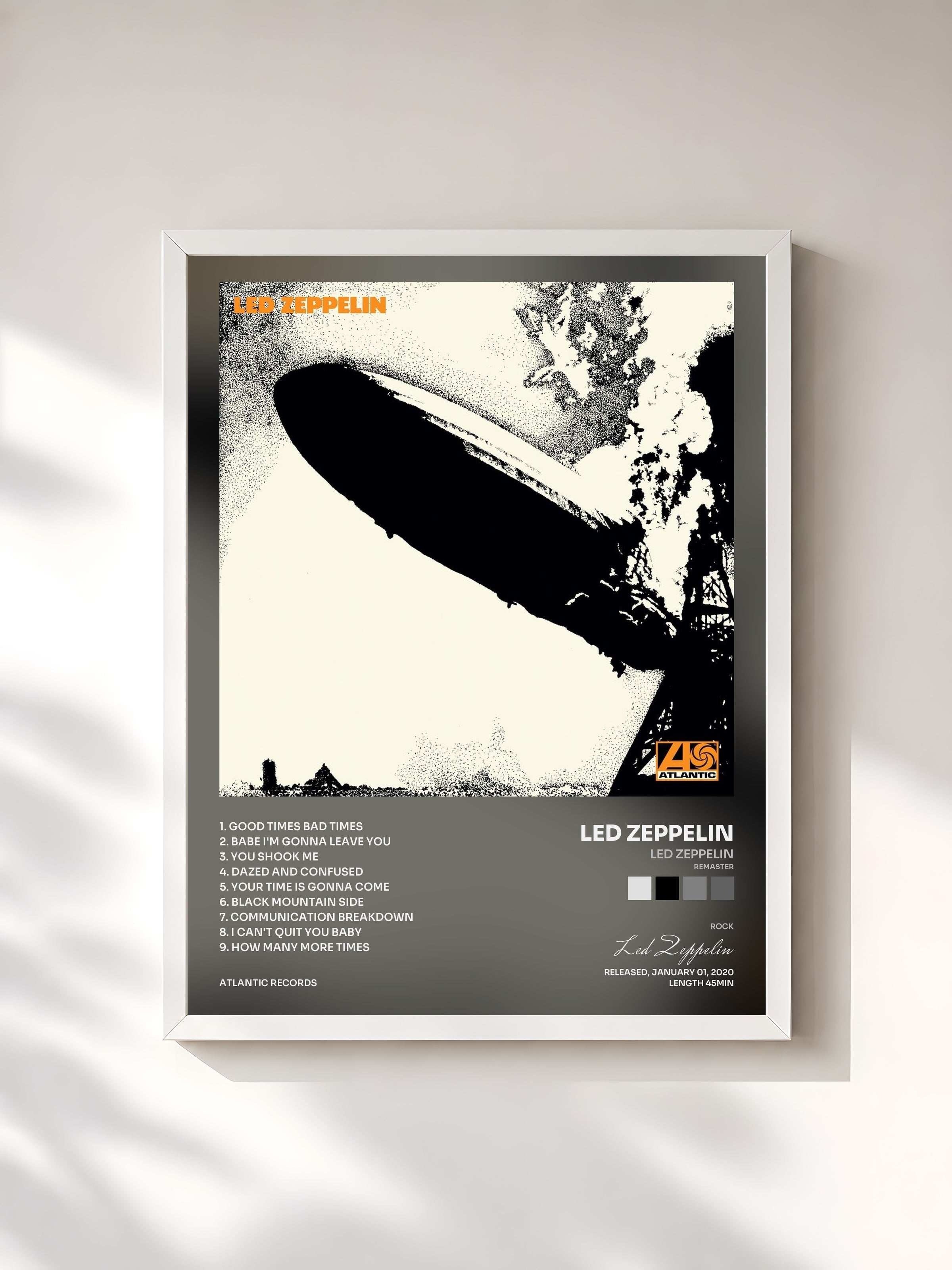 #blanc Led Zeppelin (Remaster) by Led Zeppelin as a framed art print, white frame, printed and framed in France