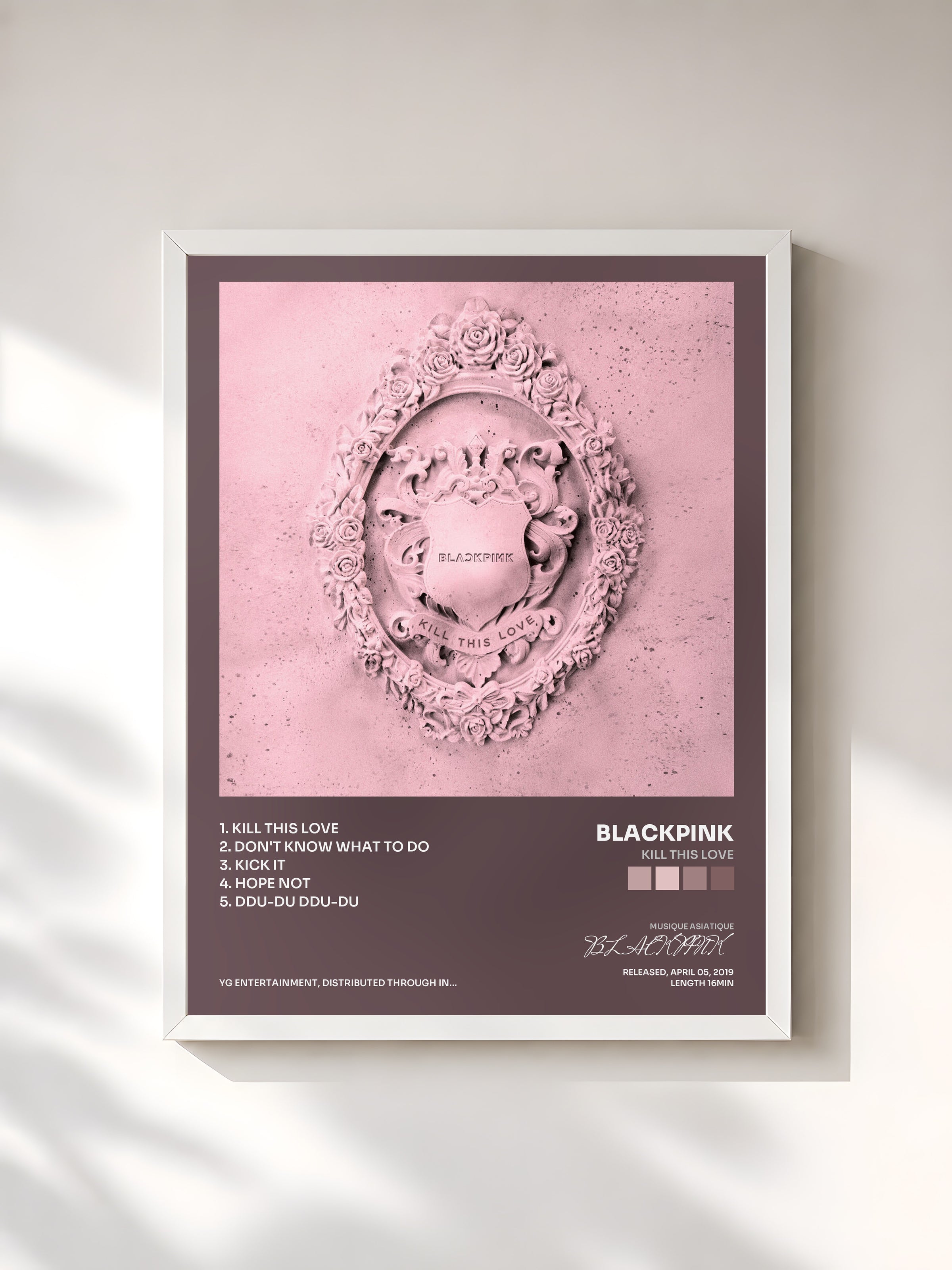#blanc Tableau de l'album KILL THIS LOVE de BLACKPINK, cadre blanc, imprimé et encadré en France