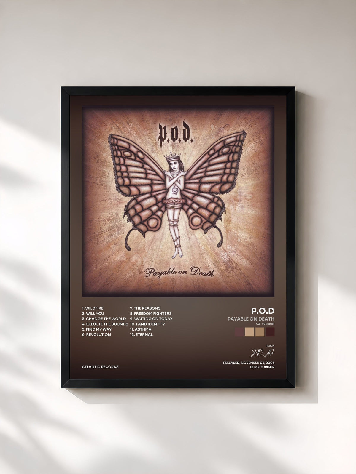 #noir Tableau de l'album Payable on Death (U.S. Version) de P.O.D, cadre noir, imprimé et encadré en France