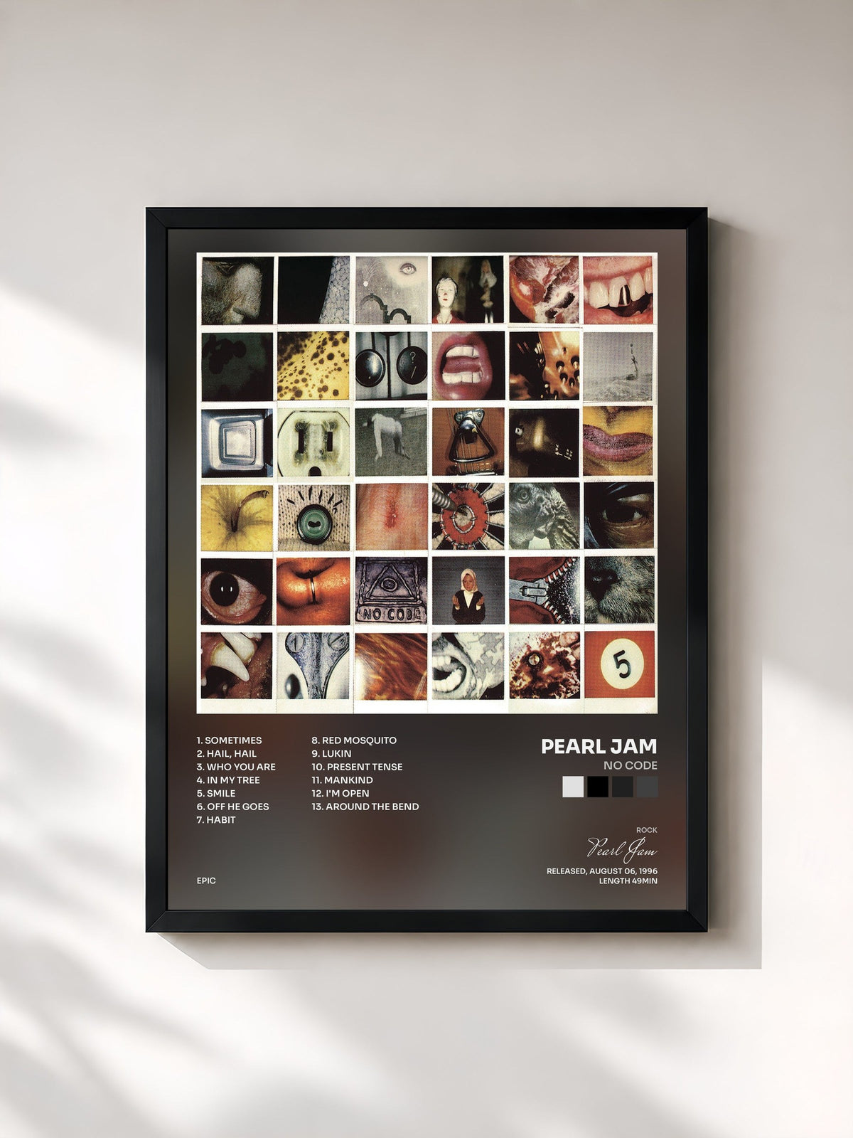 #noir Tableau de l'album No Code de Pearl Jam, cadre noir, imprimé et encadré en France