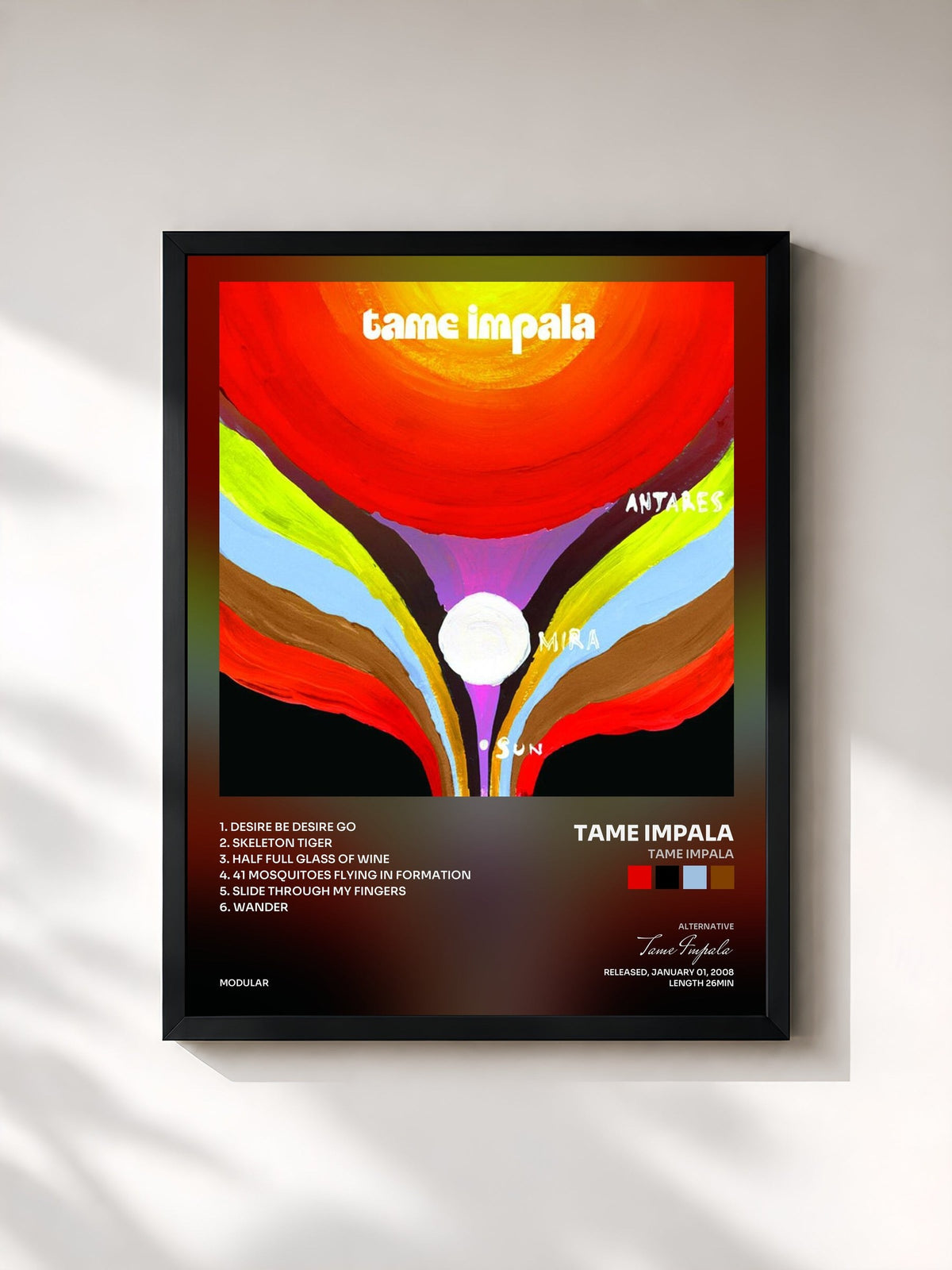 #noir Tableau de l'album Tame Impala de Tame Impala, cadre noir, imprimé et encadré en France