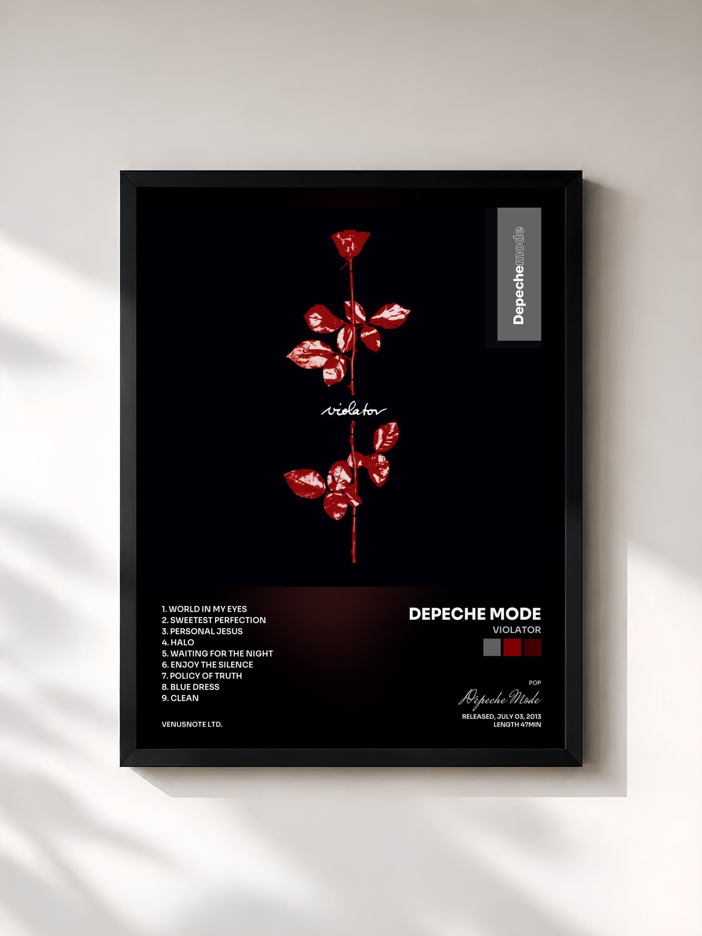 #noir Violator de Depeche Mode en lámina enmarcada, marco negro, impresa y enmarcada en Francia