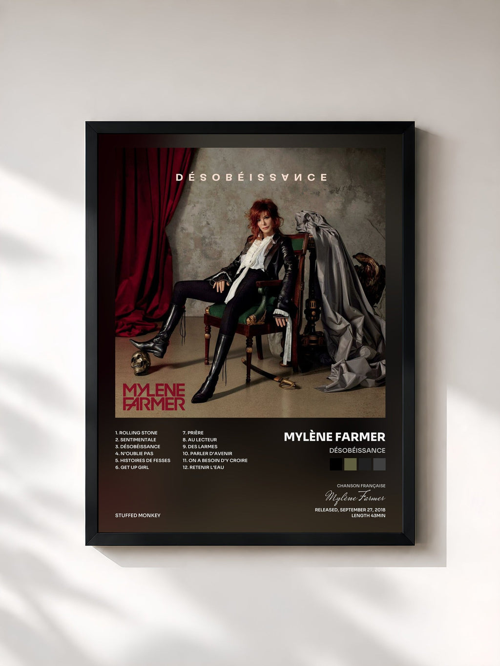 #noir Tableau de l'album Désobéissance de Mylène Farmer, cadre noir, imprimé et encadré en France