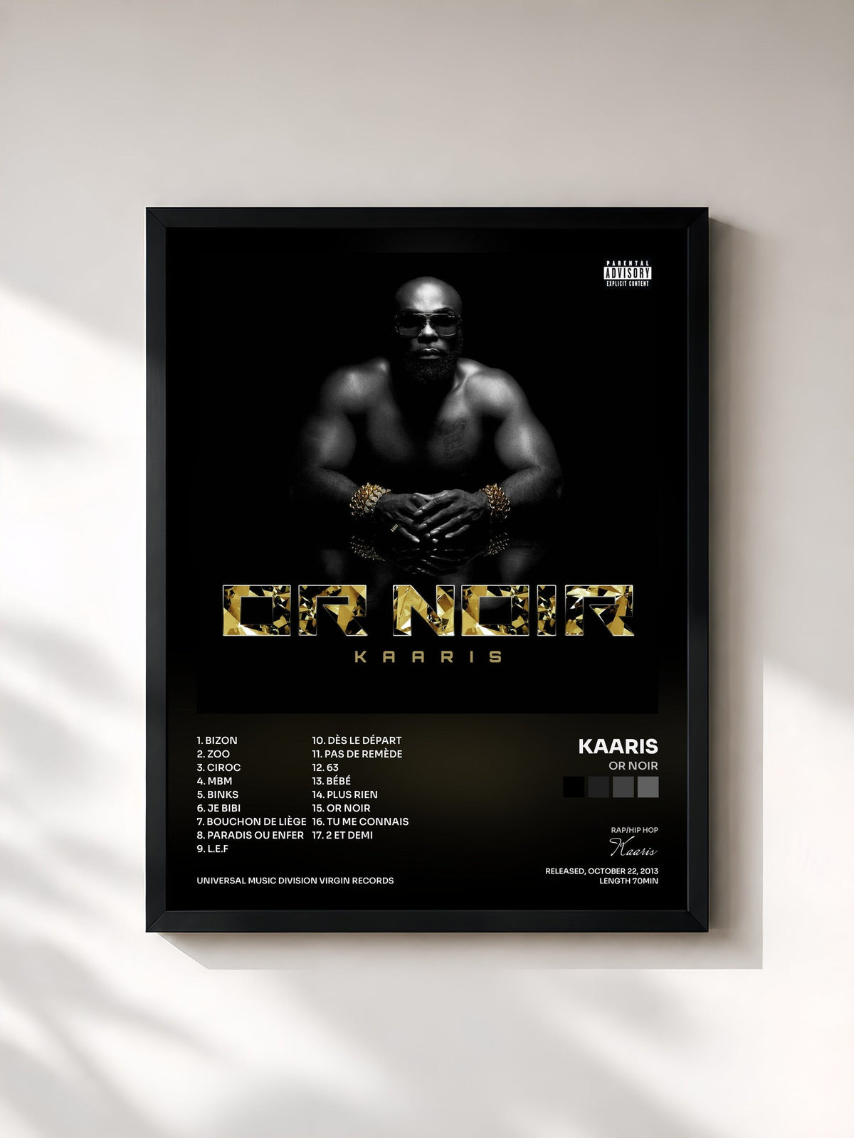 #noir Tableau de l'album Or Noir de Kaaris, cadre noir, imprimé et encadré en France