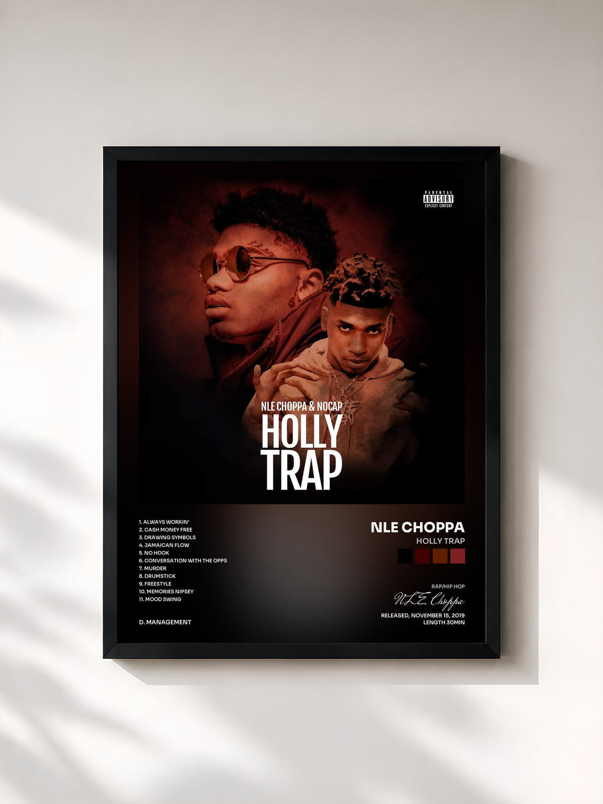 #noir Tableau de l'album Holly Trap de NLE Choppa, cadre noir, imprimé et encadré en France