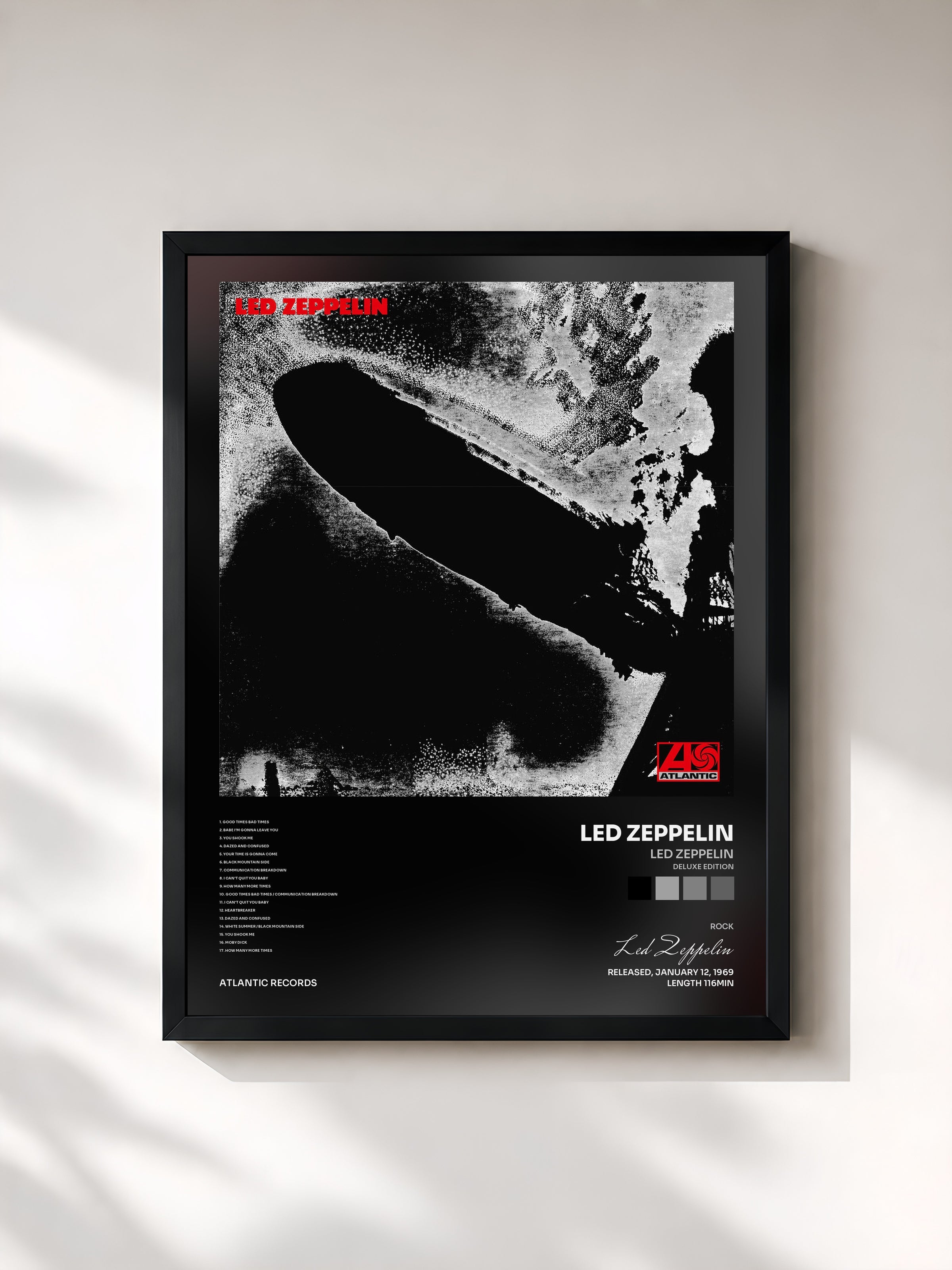#noir Led Zeppelin (Deluxe Edition) by Led Zeppelin as a framed art print, black frame, printed and framed in France