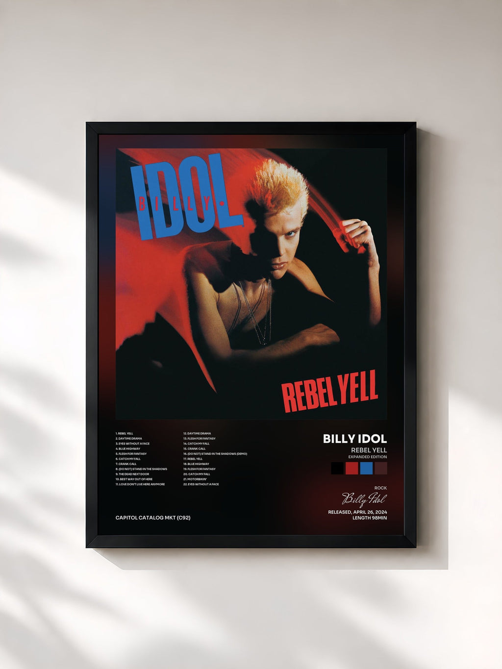 #noir Tableau de l'album Rebel Yell (Expanded Edition) de Billy Idol, cadre noir, imprimé et encadré en France