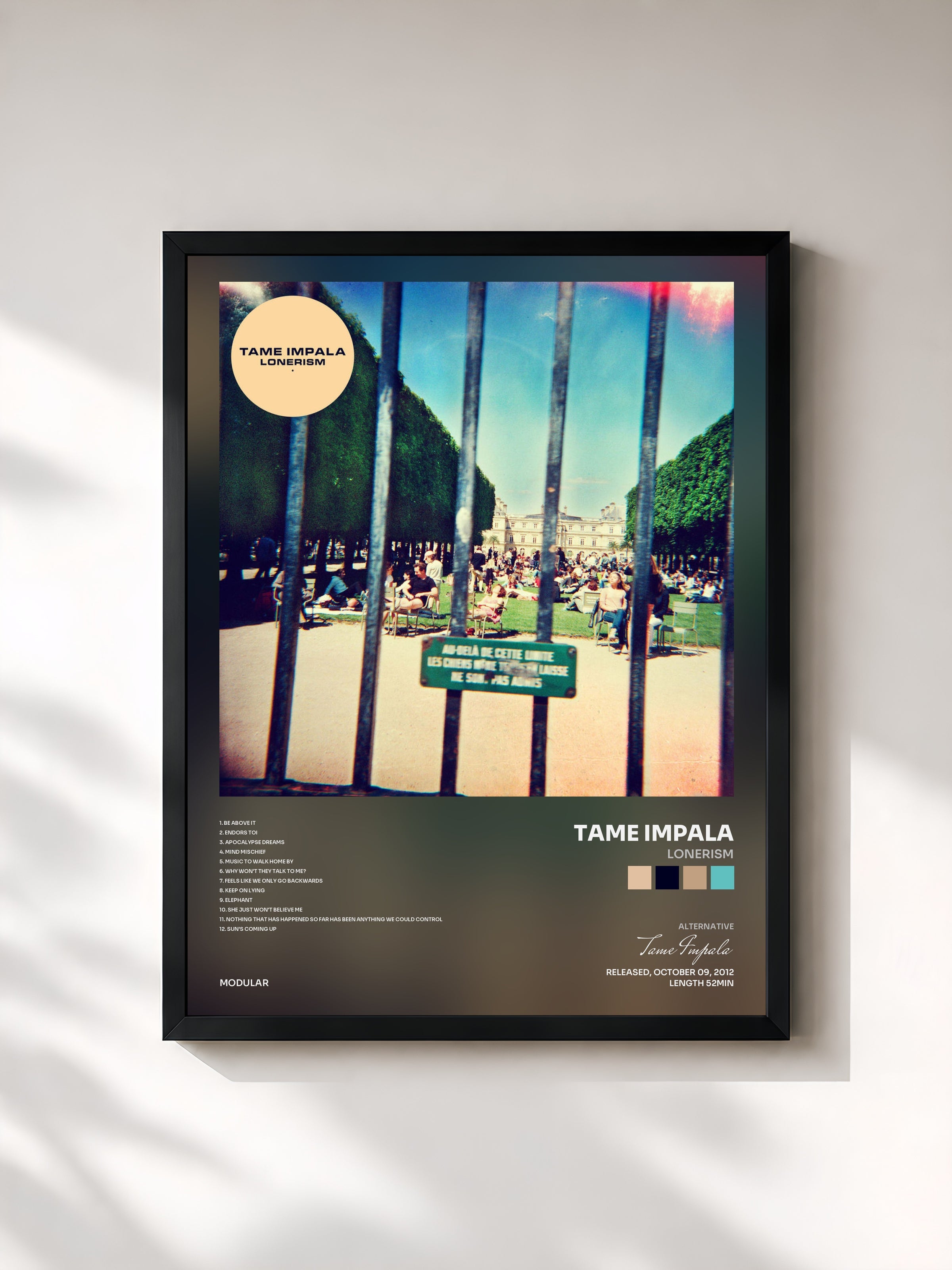 #noir Lonerism by Tame Impala as a framed art print, black frame, printed and framed in France