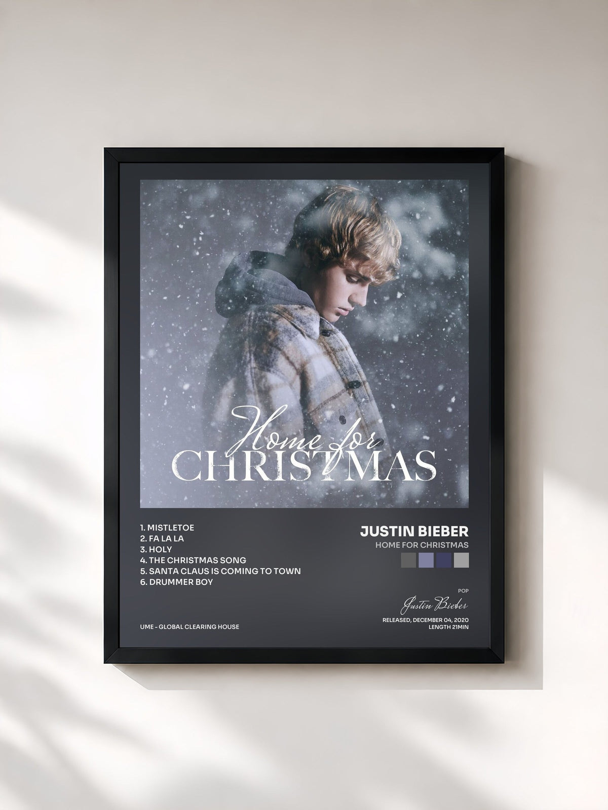 #noir Tableau de l'album Home for Christmas de Justin Bieber, cadre noir, imprimé et encadré en France