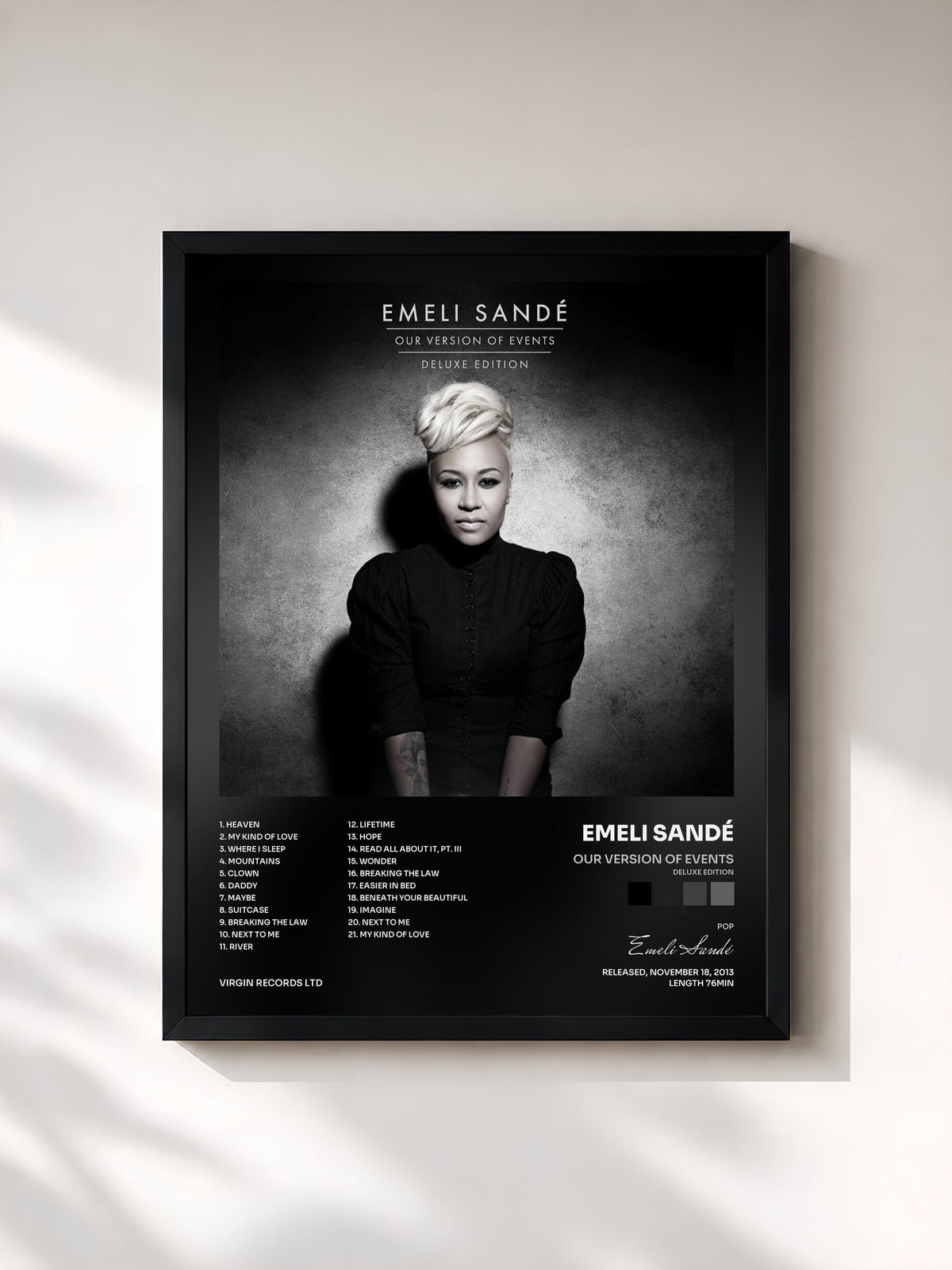 #noir Our Version Of Events (Deluxe Edition) by Emeli Sandé as a framed art print, black frame, printed and framed in France