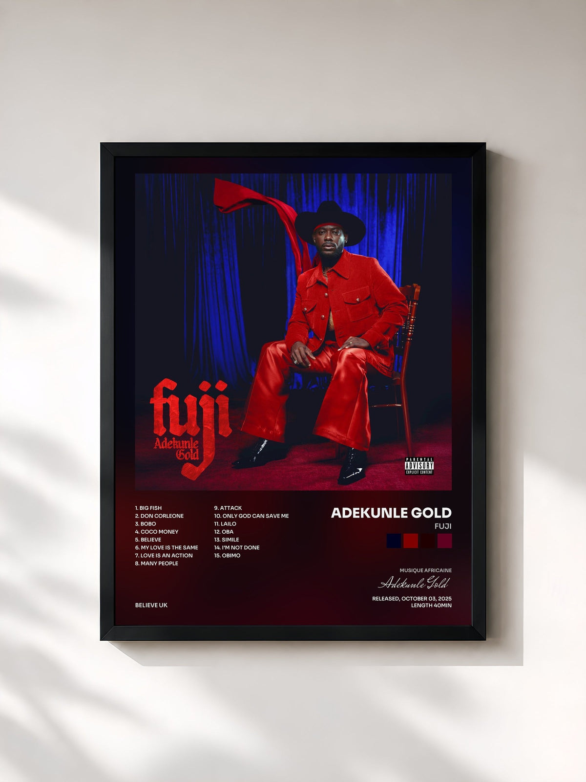 #noir Tableau de l'album Fuji de Adekunle Gold, cadre noir, imprimé et encadré en France