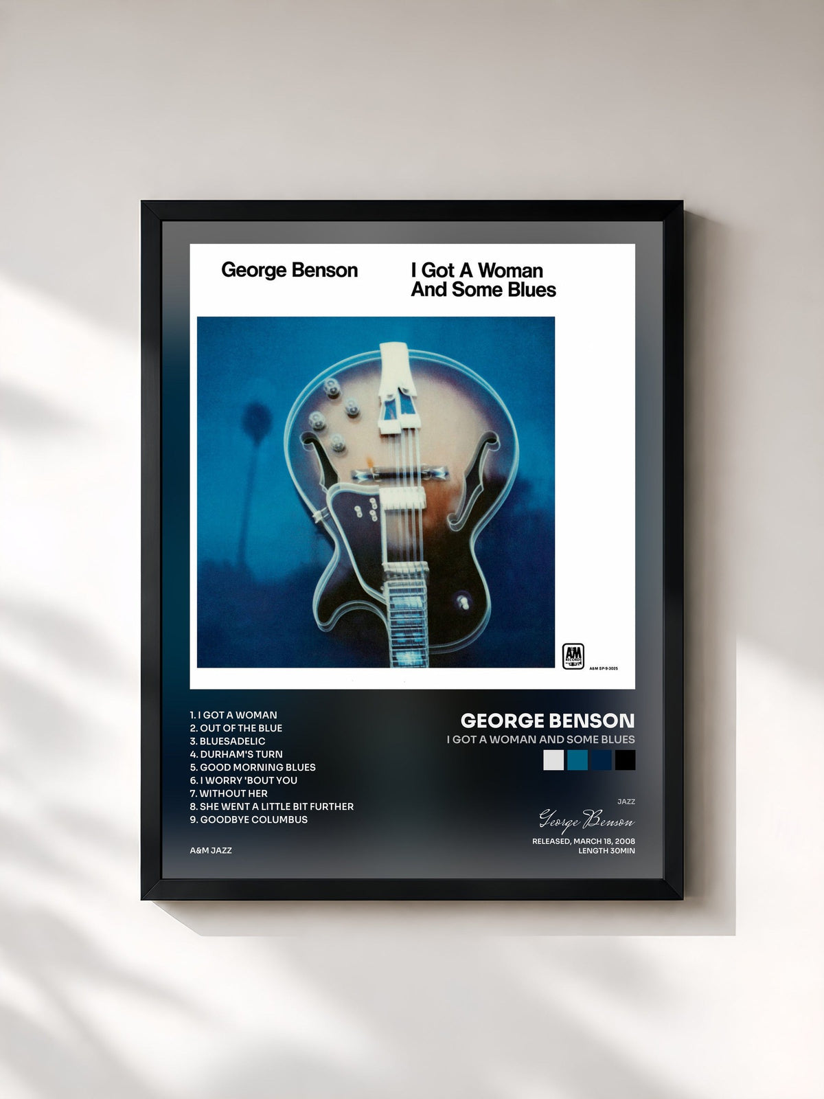 #noir Tableau de l'album I Got A Woman And Some Blues de George Benson, cadre noir, imprimé et encadré en France