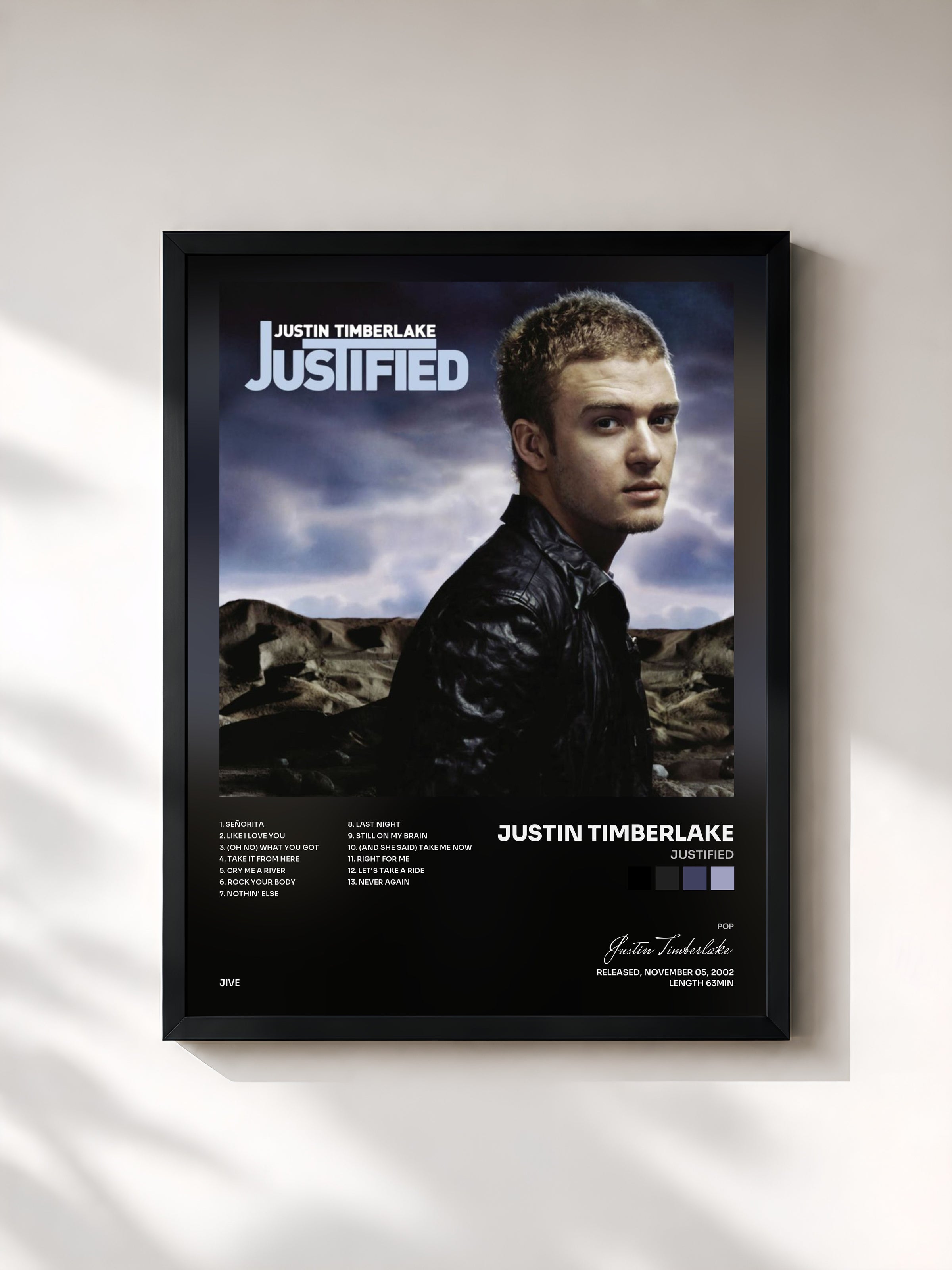 #noir Justified by Justin Timberlake as a framed art print, black frame, printed and framed in France